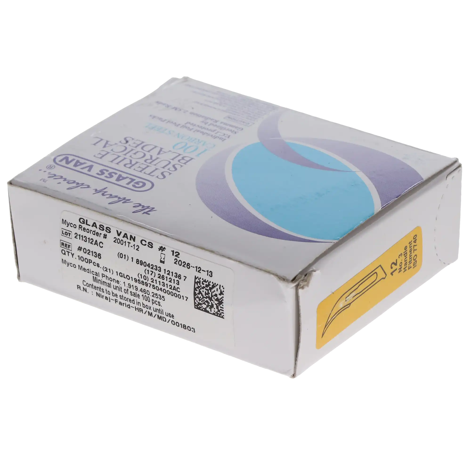 GlassVan Sterile Carbon Steel Surgical Blades, #12, 100/Box, 2001T-12 thumbnail 4