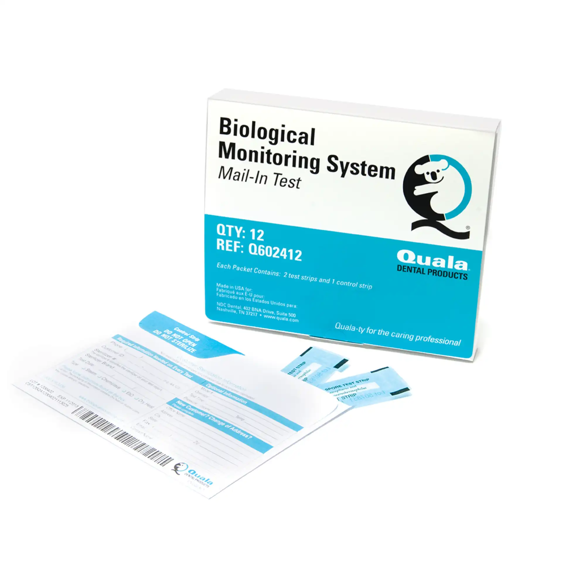 Quala Biological Monitoring Mail-In Service, Spore Test Strips, 1 Test Strip & 1 Control Strip per Envelope, Postage Not Included, 52 Tests/Box, Q602452 - Biological Monitoring Mail-In, 1 test strip, 1 control strip, postage not included, 52 Tests/Pk - Image 1