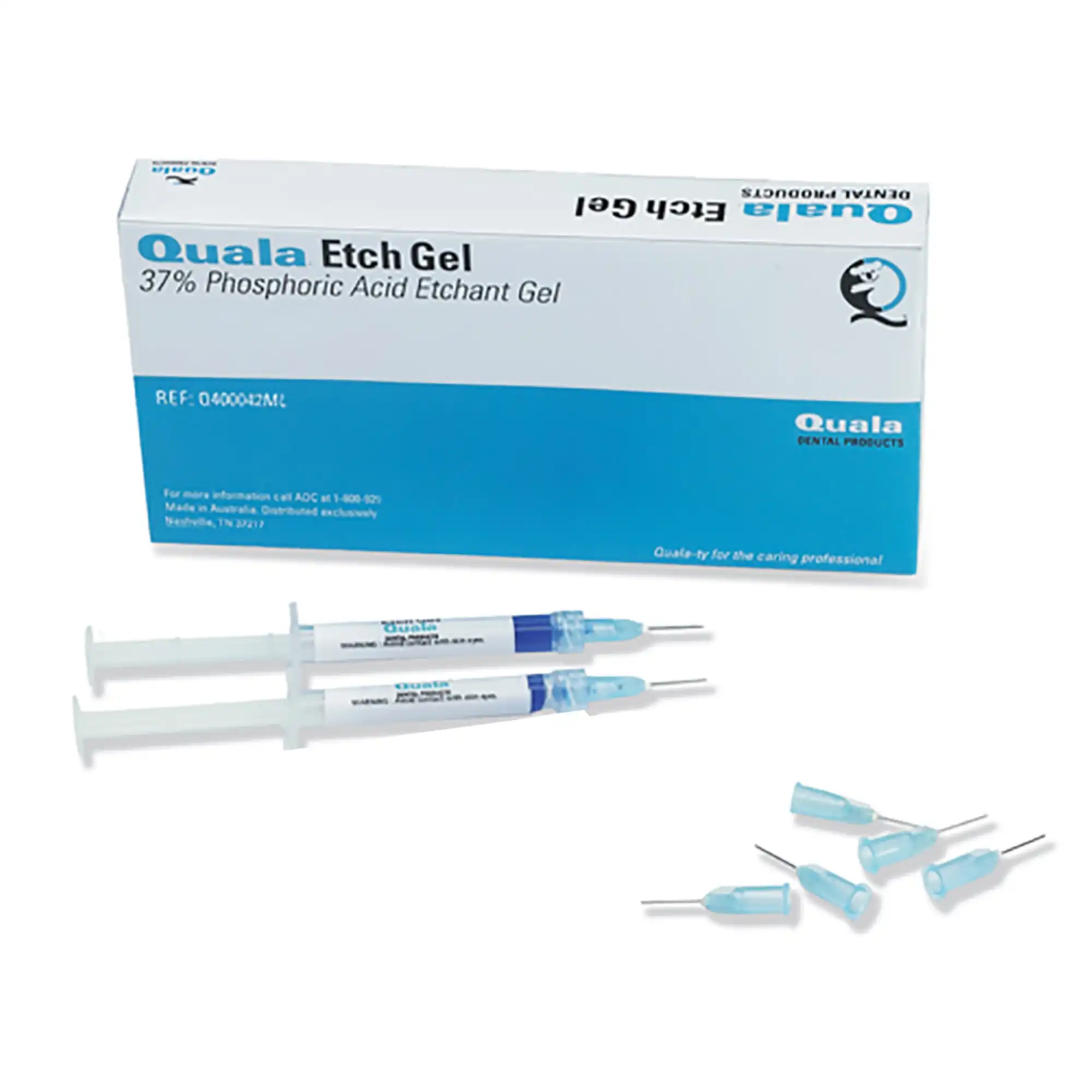 Quala Etch Gel Jumbo Kit, 37% Phosphoric Acid Blue Gel, 2 x 30 mL Syringes, 50 Tips, 3 x 3 mL Empty Syringes, 1 Connector, Q40030 - Etch Gel Jumbo Kit, 37% phosphoric acid 2 x 30 mL syringes, 50 tips, three 3 mL empty syringes, 1 connector - Image 1