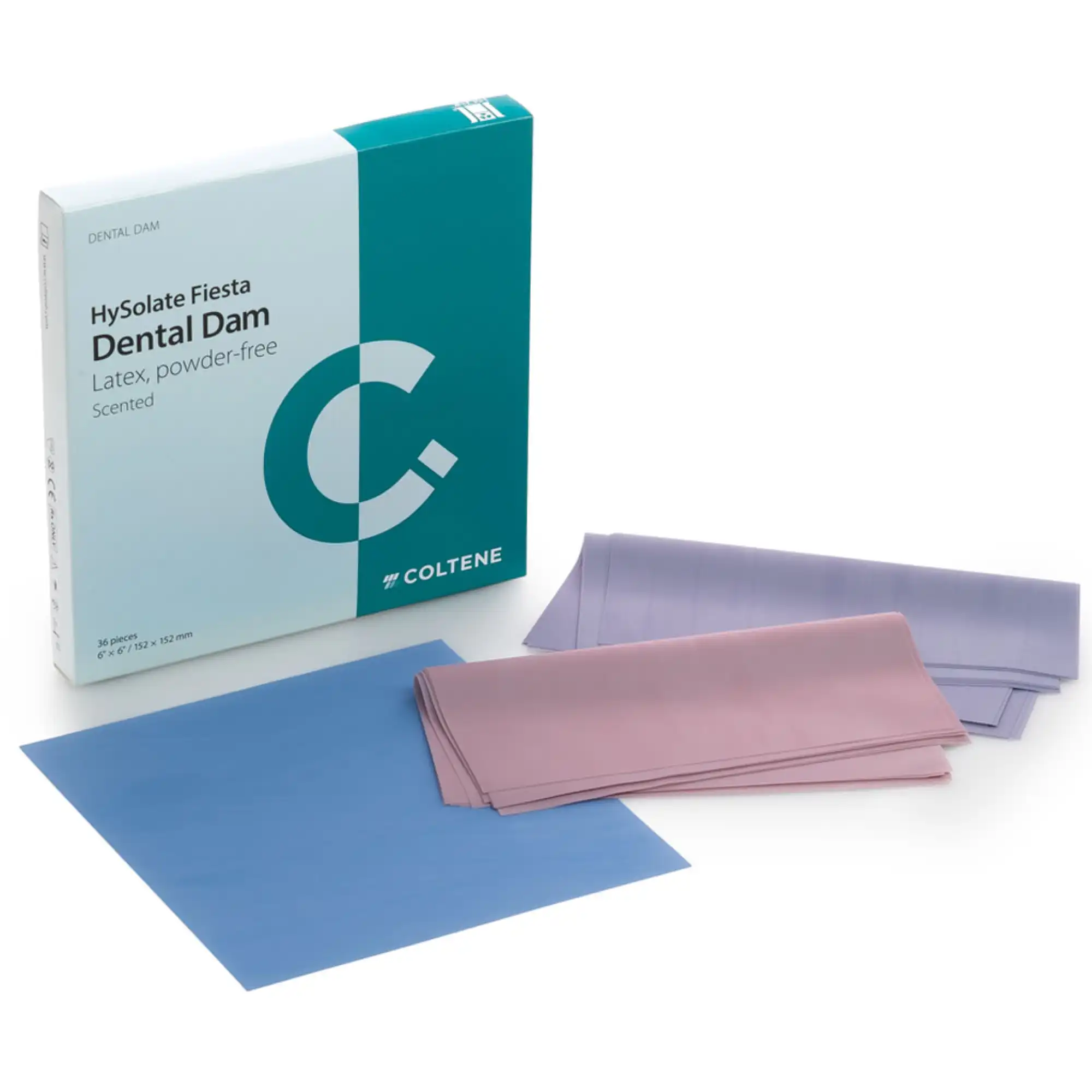 HySolate Fiesta Latex Dental Dam, 6" x 6" (152 x 152 mm), Heavy, Assorted Colors, Fruit Scented, Powder-Free, 36/Box, 60034438 thumbnail 2