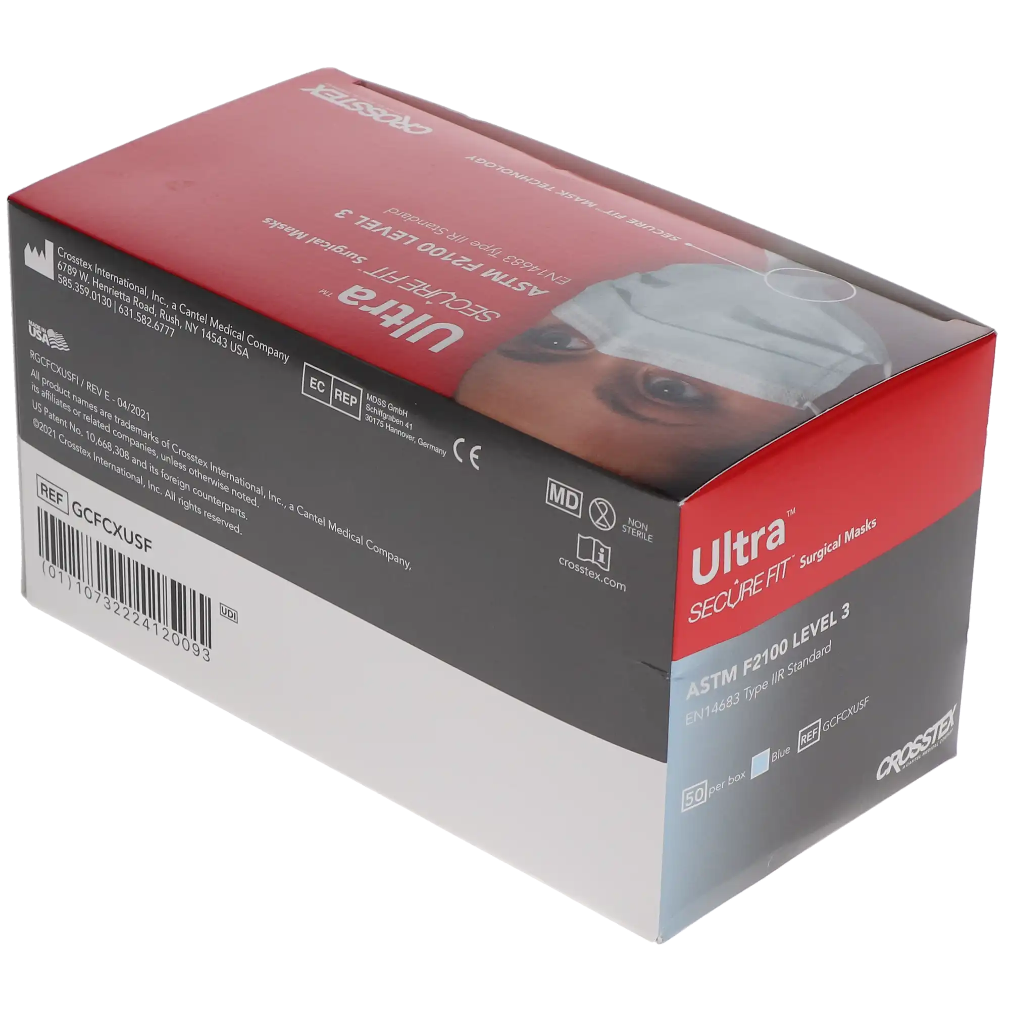 Crosstex Ultra SecureFit Earloop Surgical Face Mask, ASTM Level 3, Blue, 50/Box, GCFCXUSF thumbnail 13