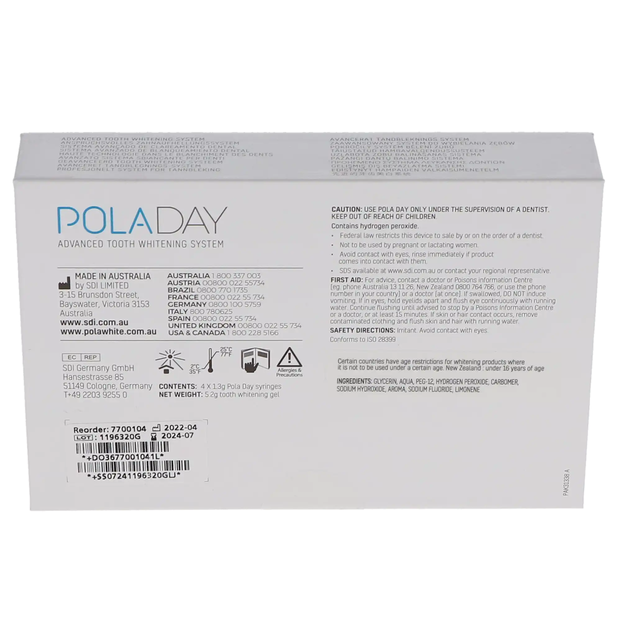 SDI Pola Day Tooth Whitening System, 9.5% Hydrogen Peroxide, Spearmint, Mini Kit, 4 x 1.3 g Syringes, 8 Tips, 7700104 thumbnail 4