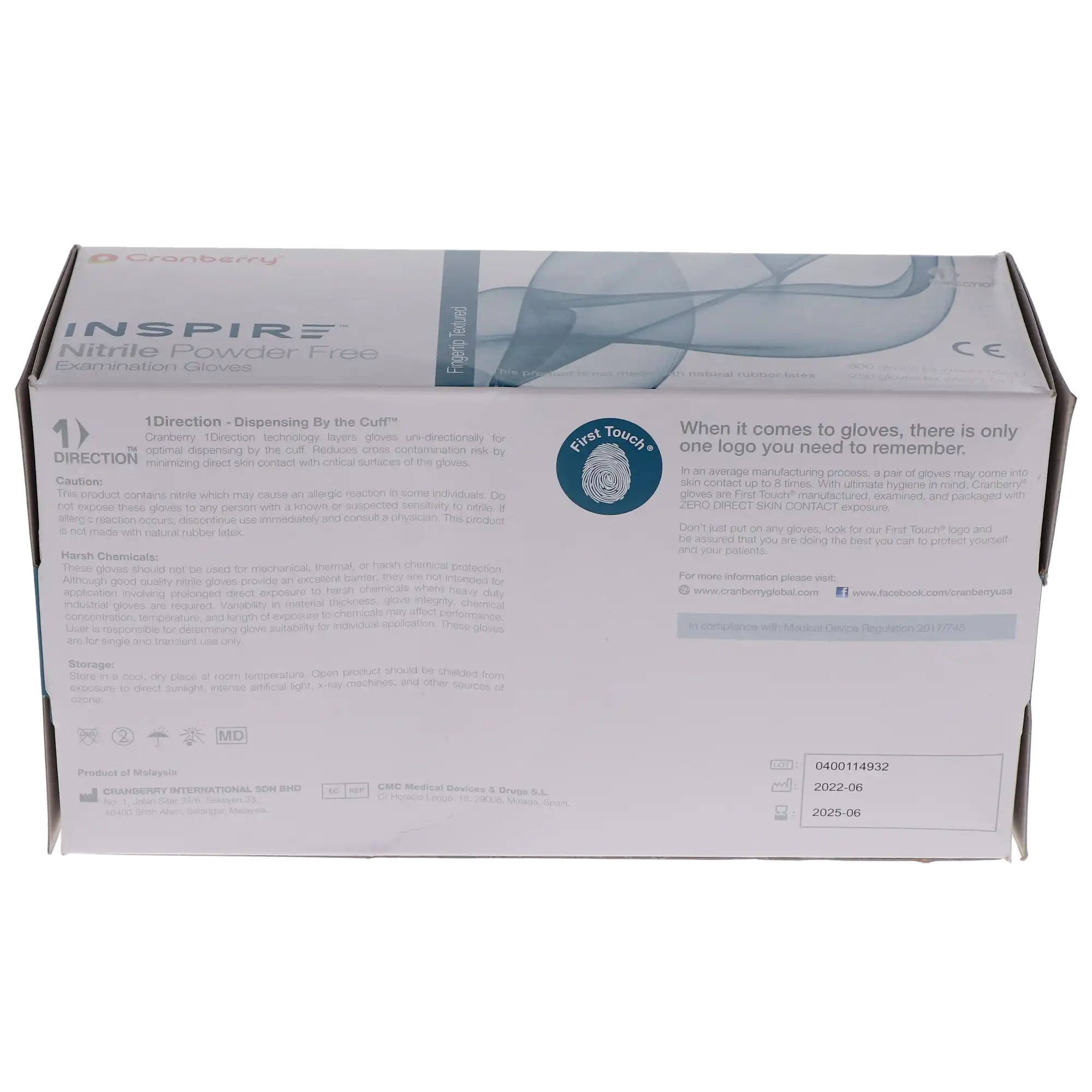 Cranberry Inspire Nitrile Exam Gloves, Powder-Free, Non-Sterile, Large, Aegean Blue, 300/Box, CR3388 thumbnail 2
