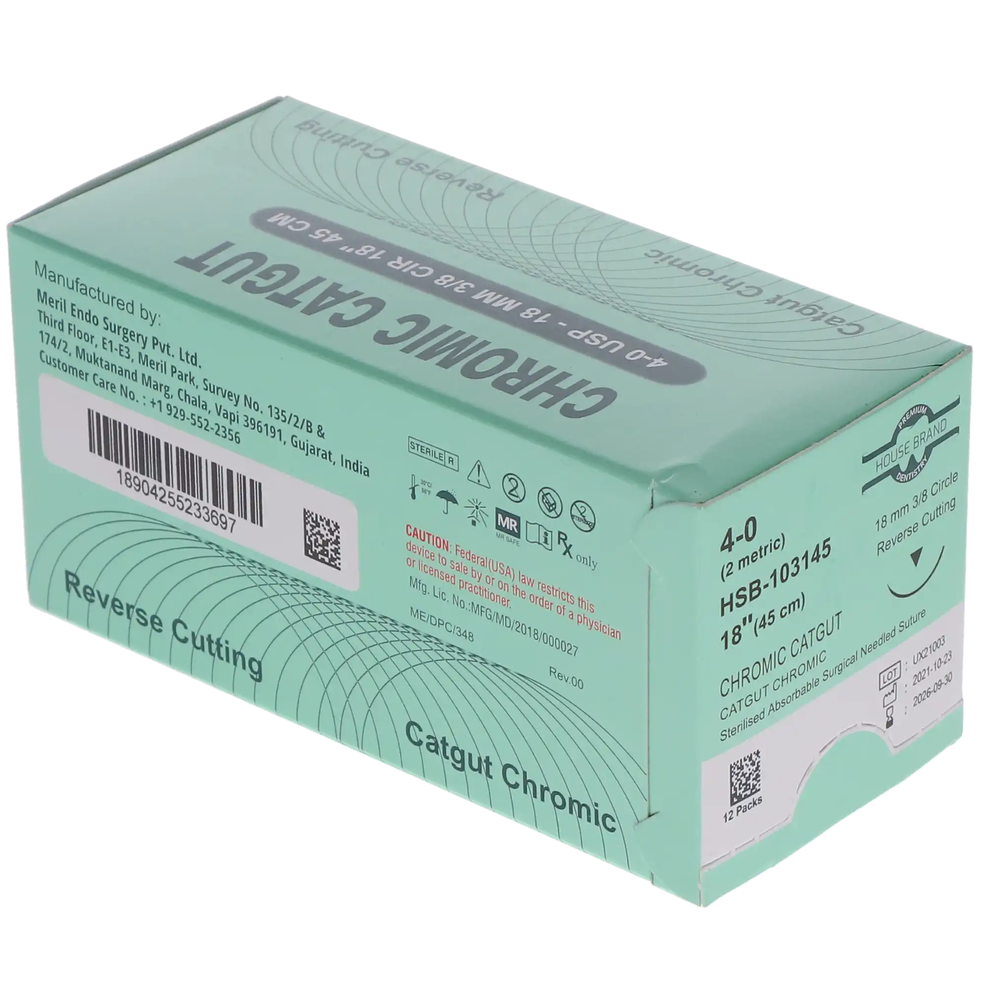 HSB Chromic Gut Suture, C-6 Needle, 4-0, 18", 12/Bx thumbnail 3