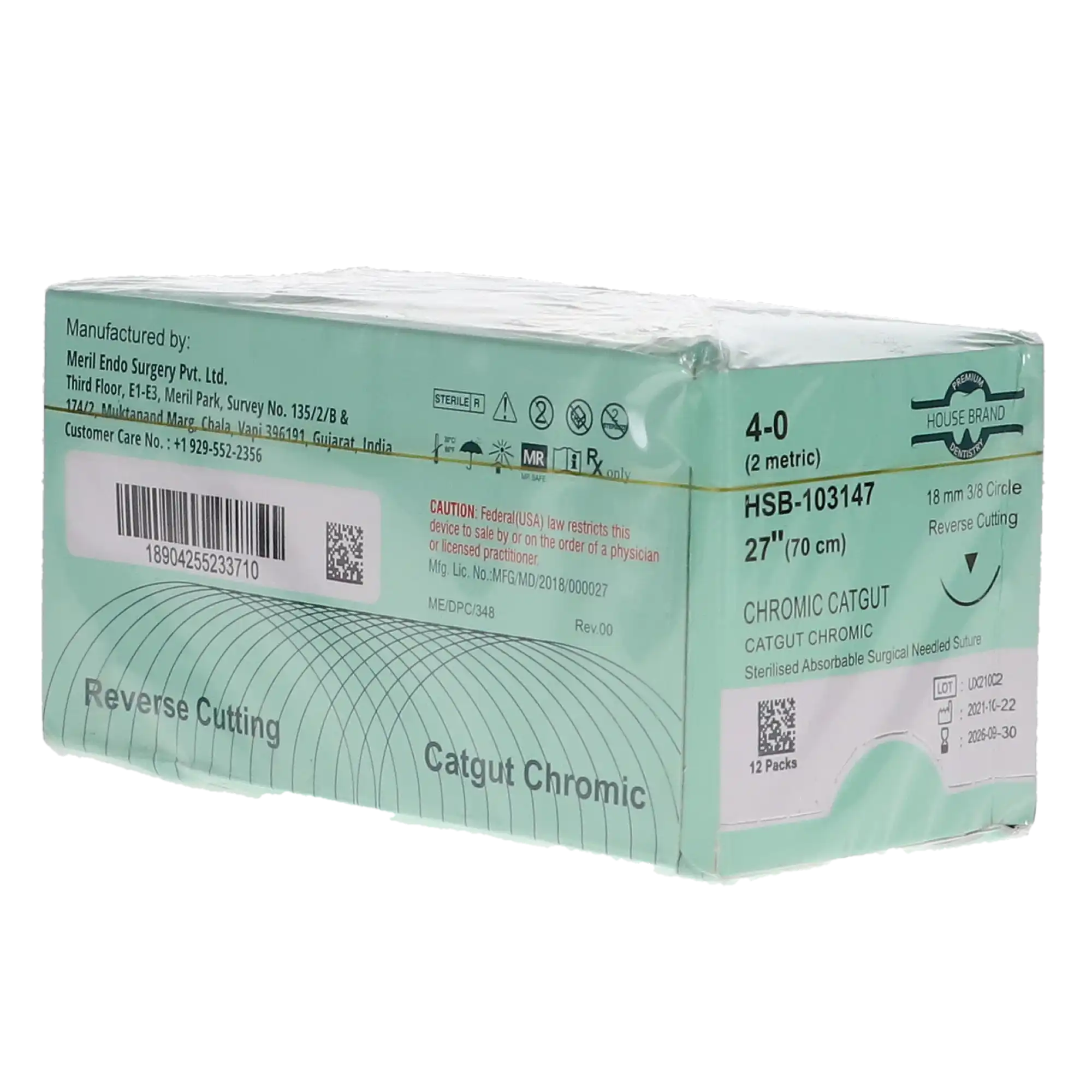 HSB Chromic Gut Suture, C-6 Needle, 4-0, 27" (Equivalent to Look 559B), 12/Bx thumbnail 3