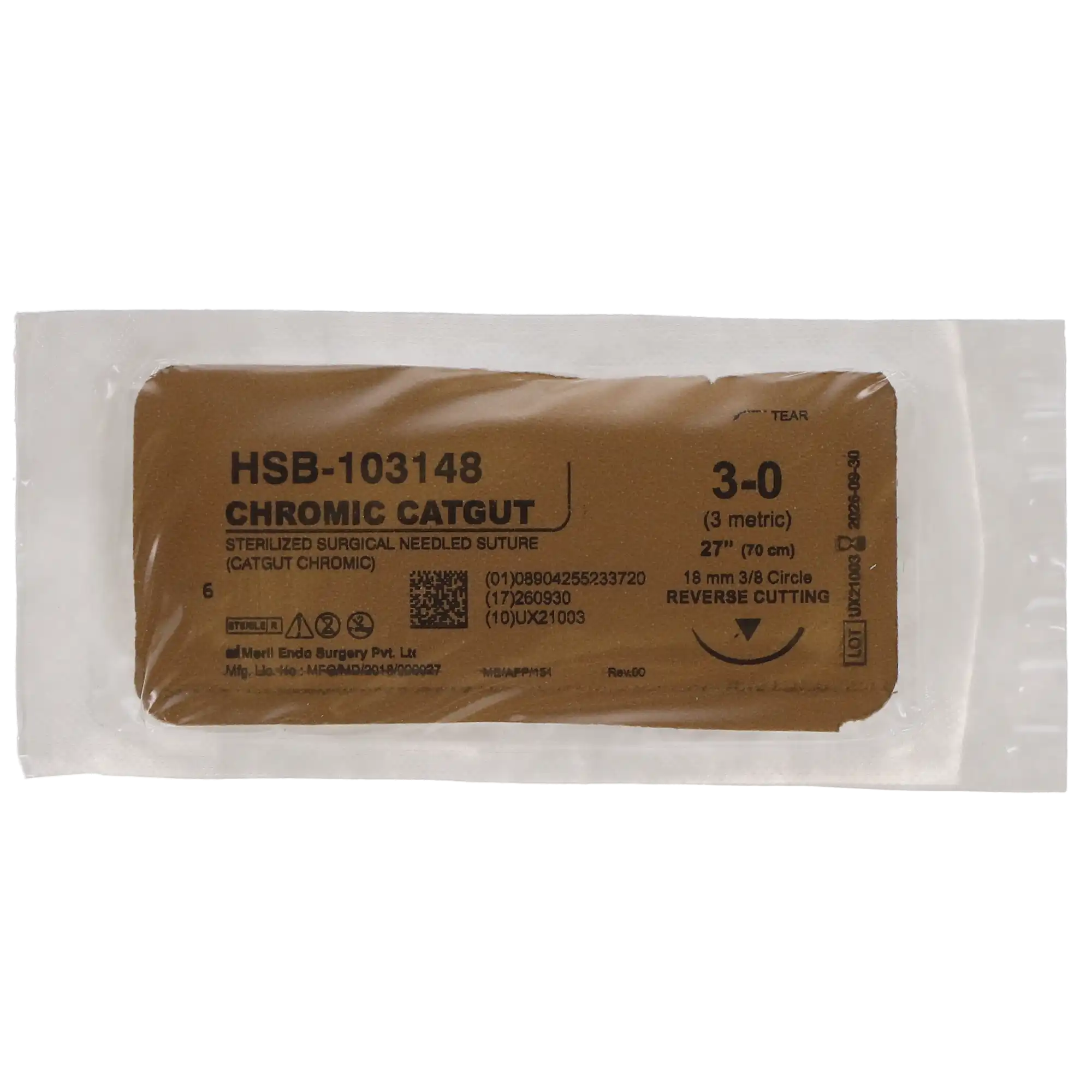 HSB Chromic Gut Suture, C-6 Needle, 3-0, 27" (12/Bx) thumbnail 2