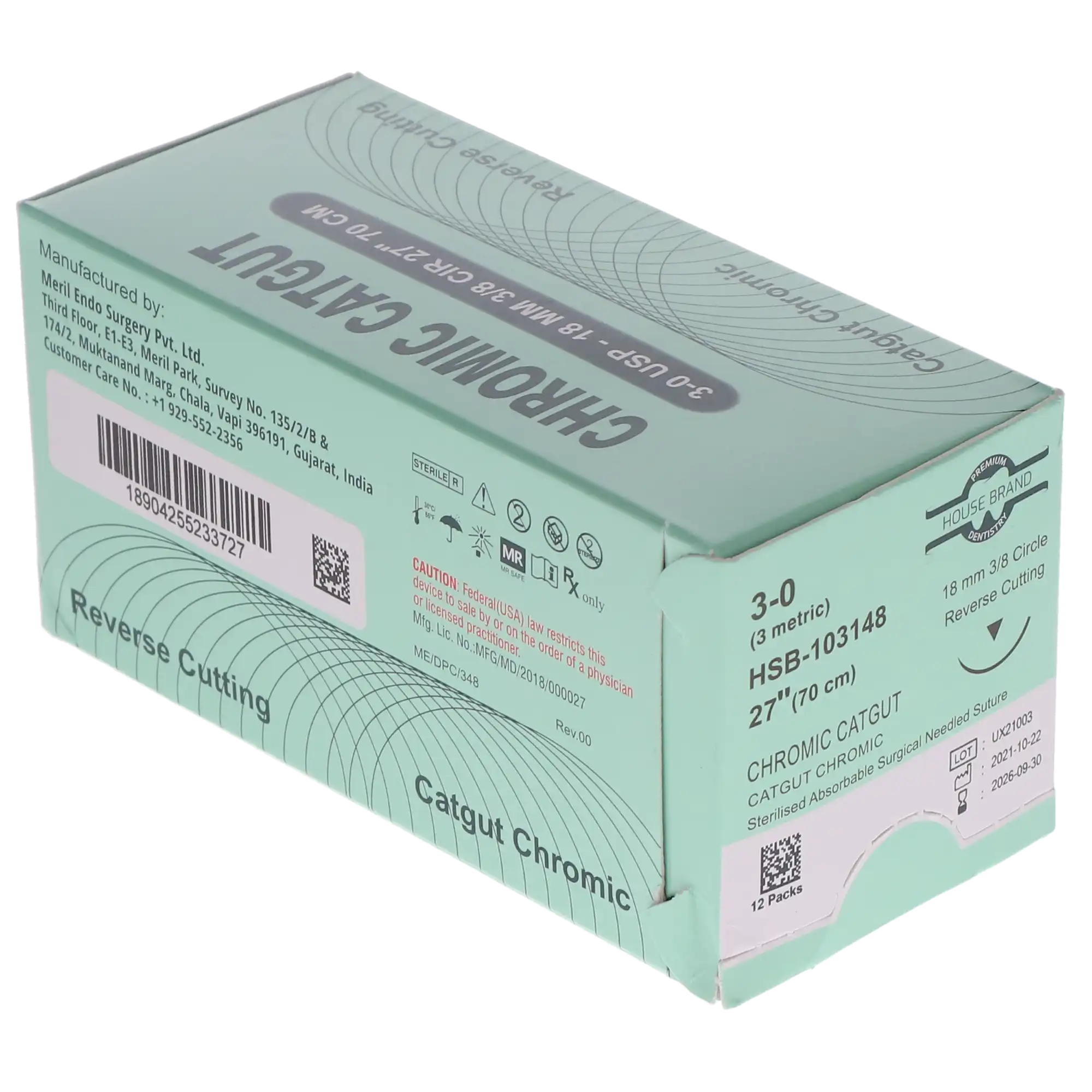 HSB Chromic Gut Suture, C-6 Needle, 3-0, 27" (12/Bx) thumbnail 3