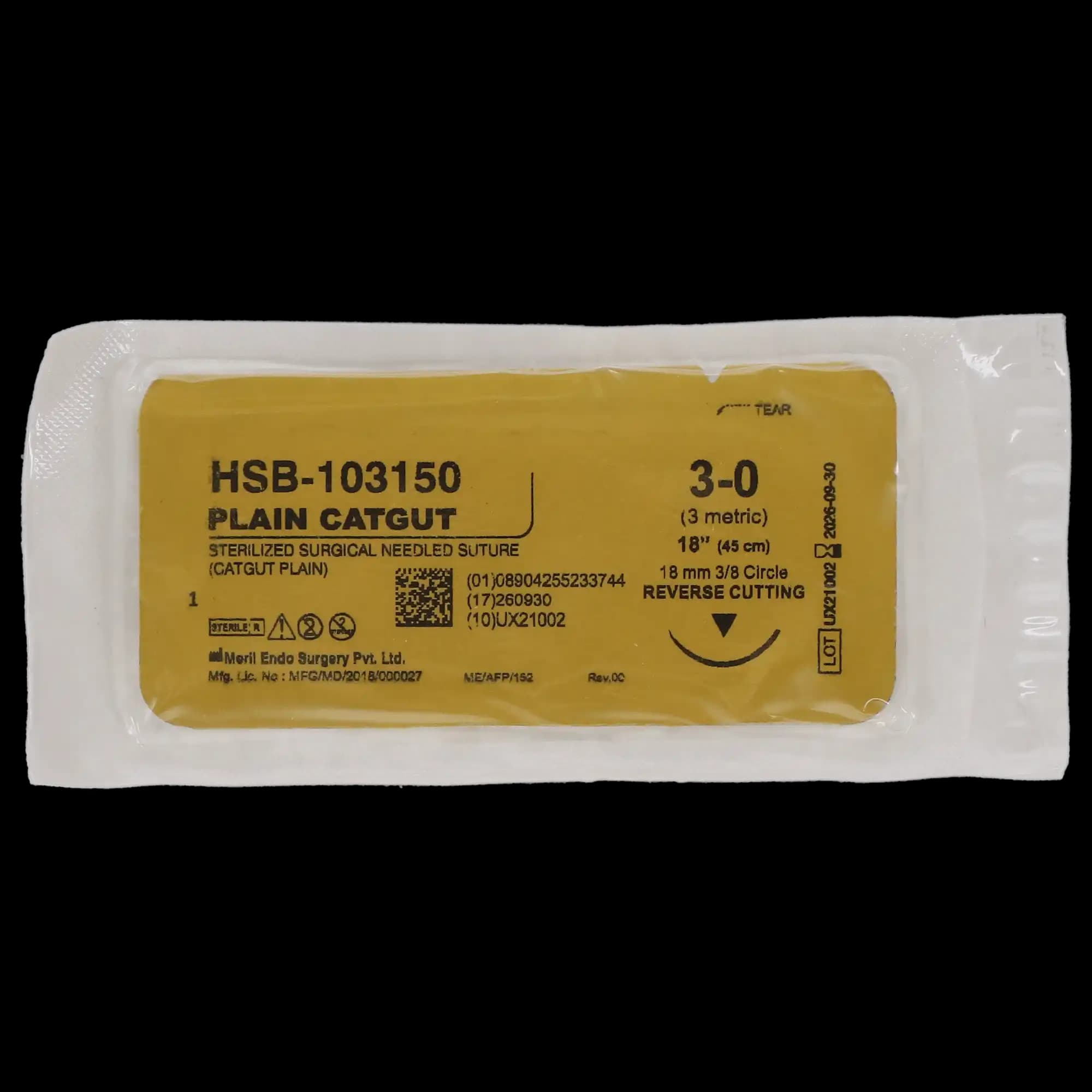 HSB Plain Gut Suture, Size 3/0, 18" Length, C-6 Needle, 12/Bx thumbnail 2