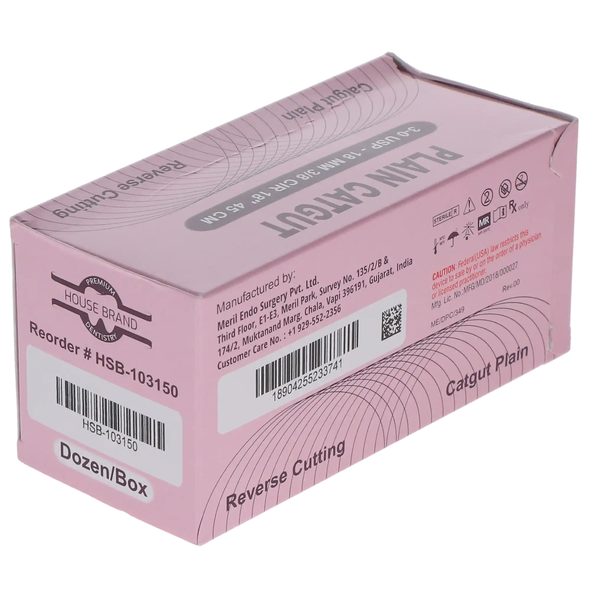 HSB Plain Gut Suture, Size 3/0, 18" Length, C-6 Needle, 12/Bx thumbnail 3