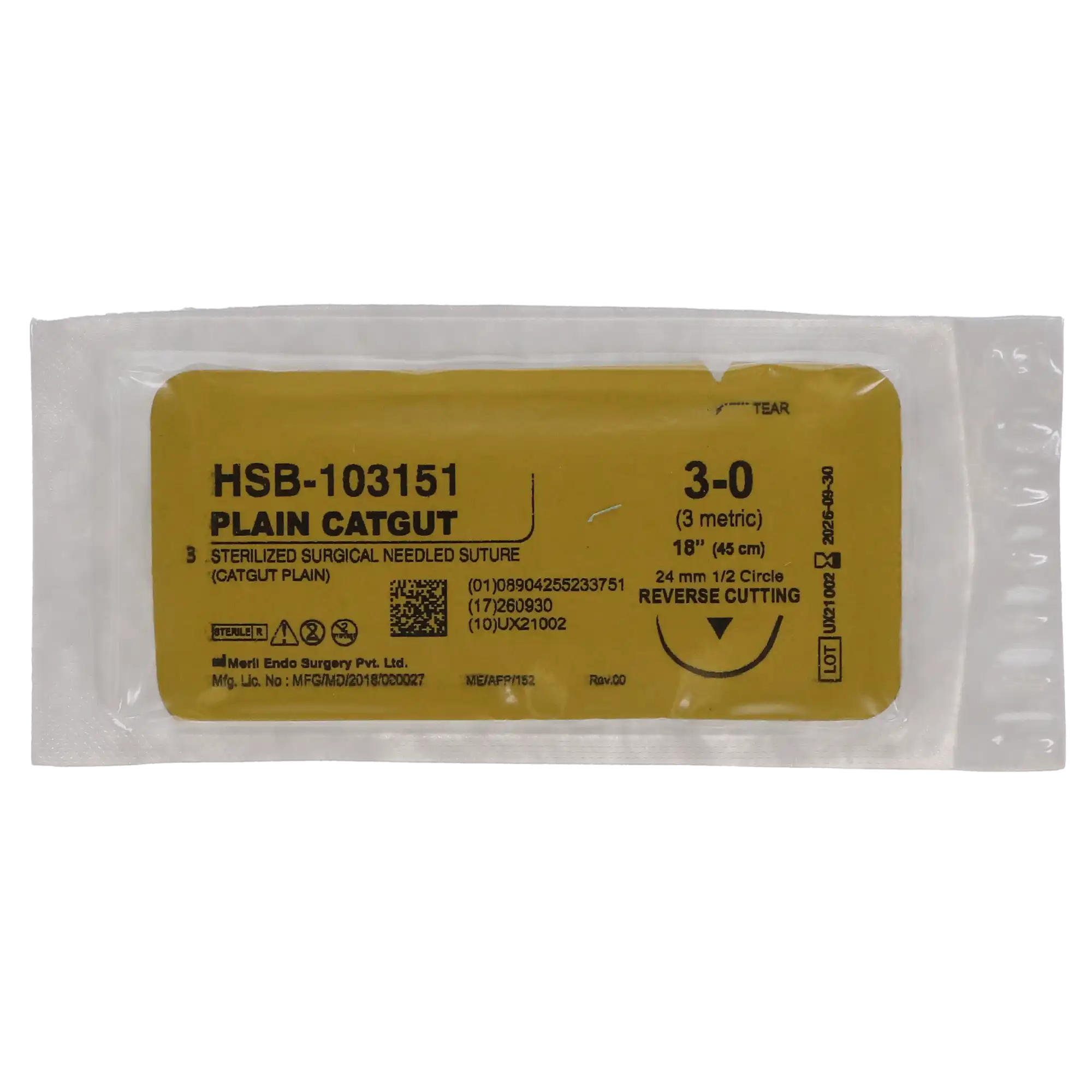 HSB Plain Gut Suture, 3/0, 18" with C-31 Reverse Cutting Needle, 12/Bx thumbnail 2