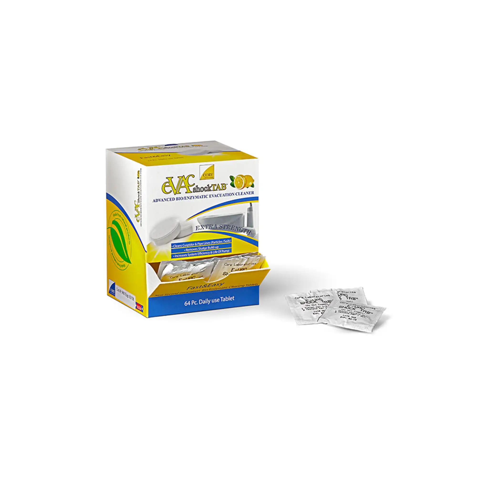 Cory Laboratories Evac Shock Tabs, Bio-Enzymatic Evacuation System Cleaner, 64 Tablets/Box - Cory Laboratories - Evac Shock Tabs - Image 1