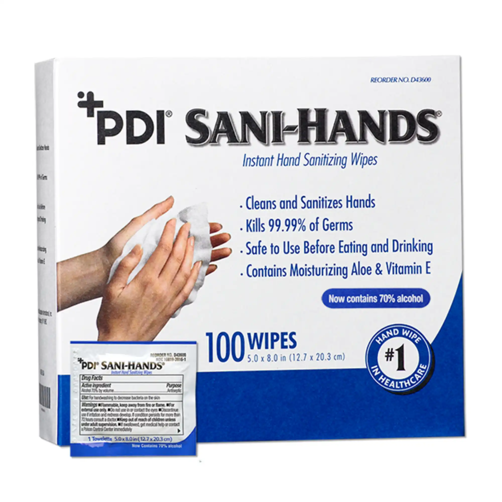 Sani-Hands Instant Hand Sanitizing Wipes, 70% Ethyl Alcohol, 5" x 8", Individually Wrapped, 100/Box, D43600 thumbnail 8
