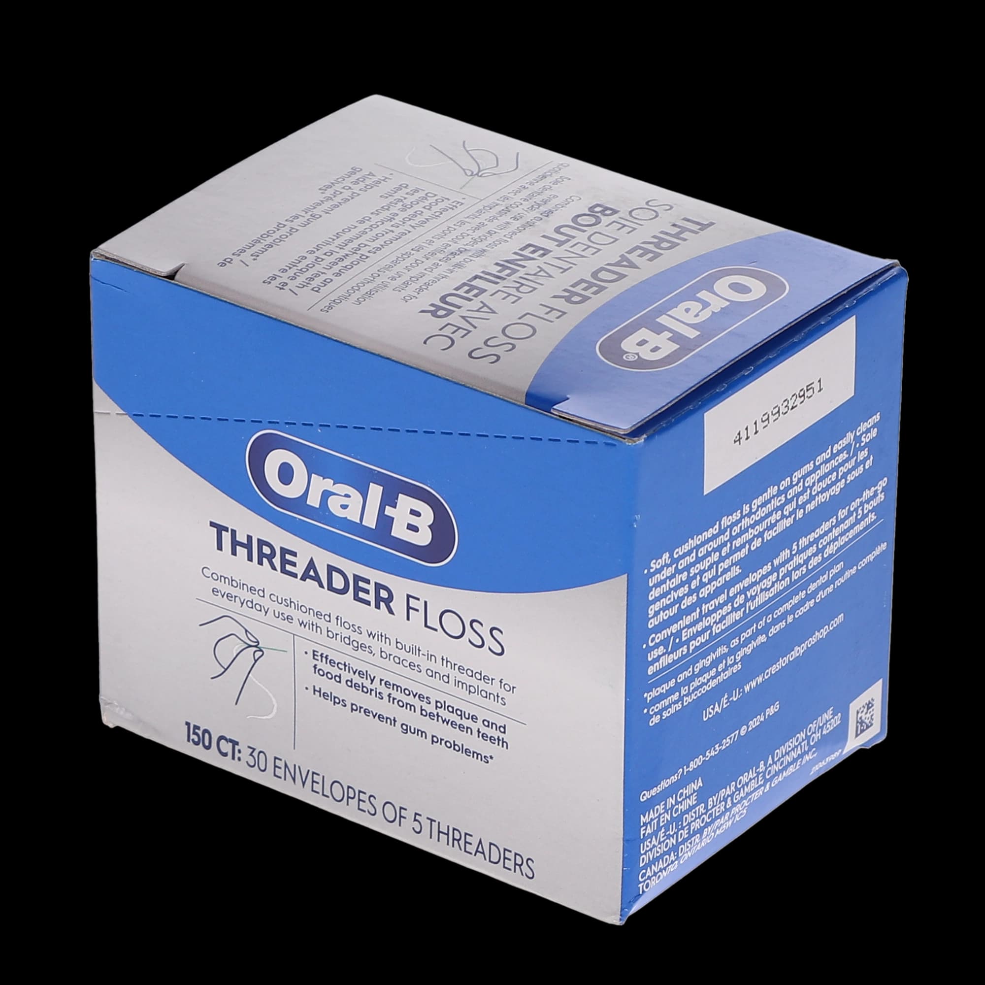 Oral-B Glide Pro-Health Threader Floss, Built-in Threader Tip, Shred-Resistant, 150/Pk (30 Envelopes of 5) thumbnail 9