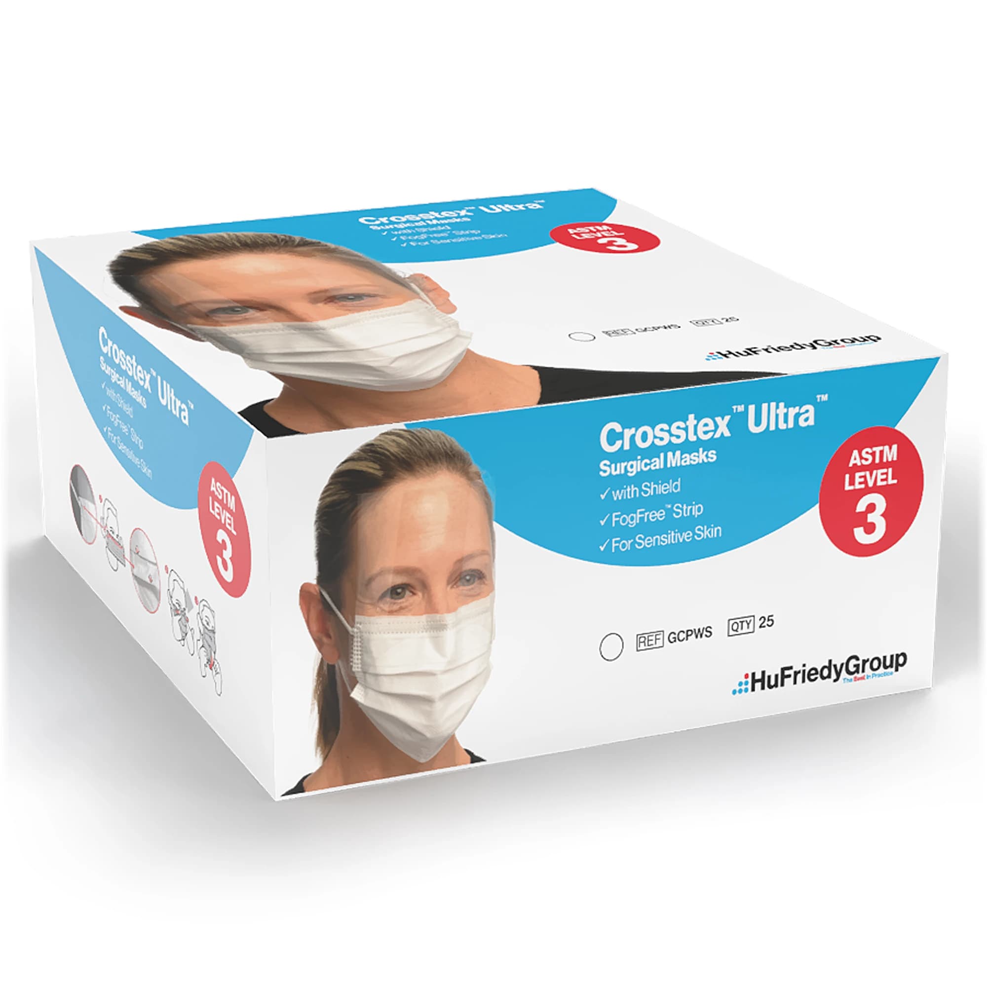 Crosstex Ultra Sensitive FogFree Surgical Face Mask with Shield, ASTM Level 3, White, Ear Loop, 25/Box, GCPWS thumbnail 3