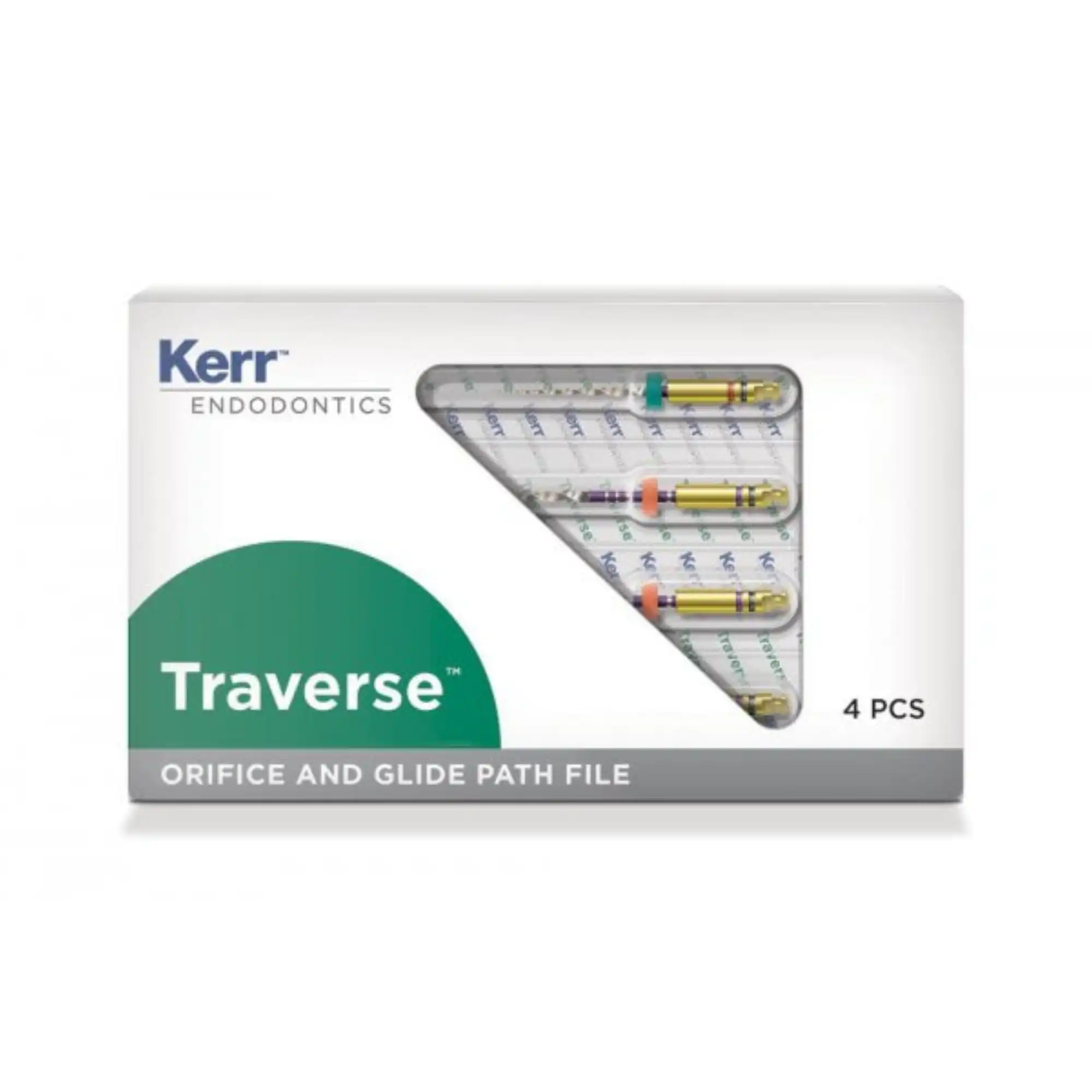 Kerr Traverse Rotary Orifice Opener and Glide Path Files, .25/.08/17 mm + .18/.06/25 mm, 4 Files/Pack, 8182197 - Traverse Rotary Orifice and Glide Path Files - 1 Orifice Opener + 3 Rotary Glide Path Files - Image 1