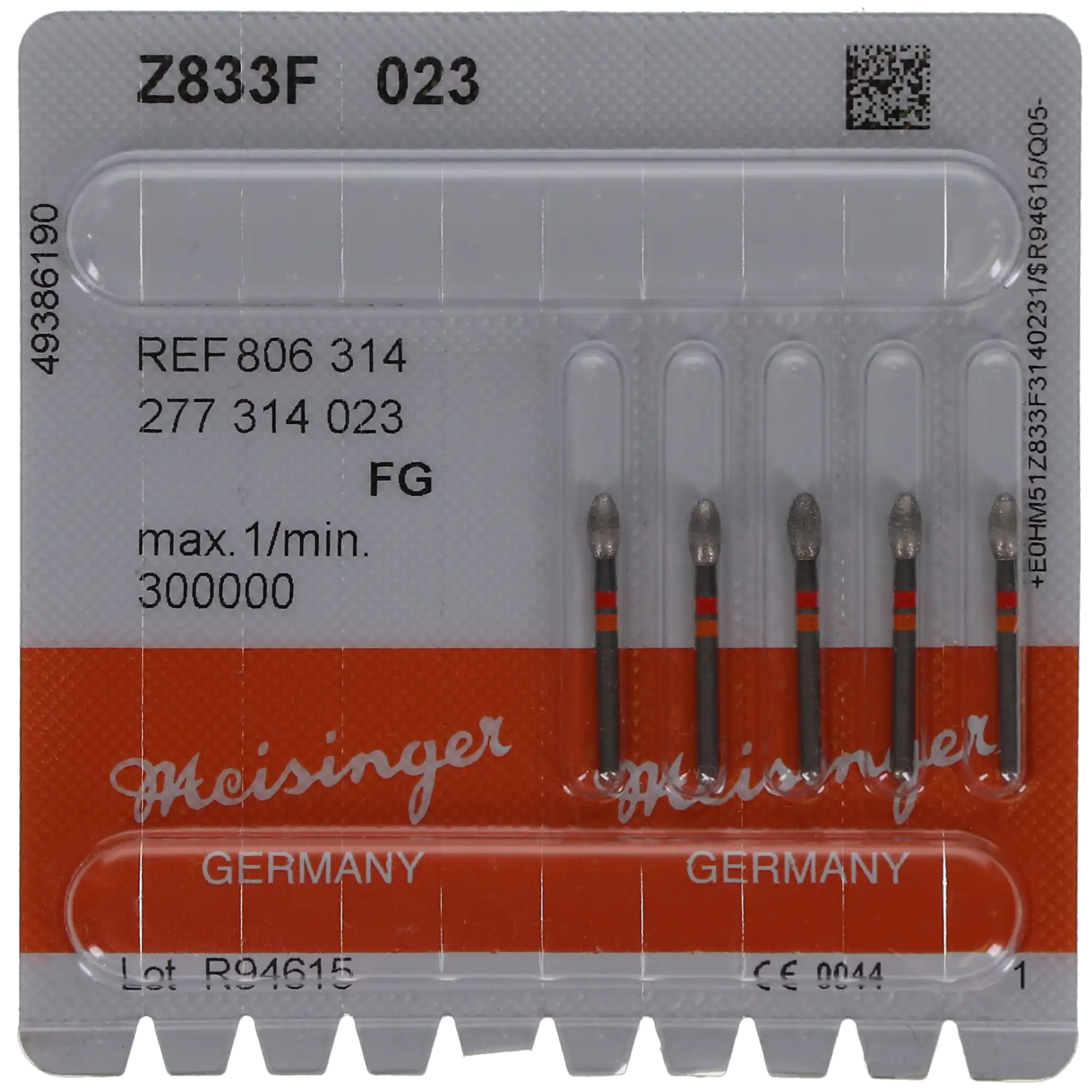Meisinger Zirconia Diamond Bur, FG, Football, #833, 2.3 mm, Fine, Red, 5/Pk, Z833F-023-FG thumbnail 6