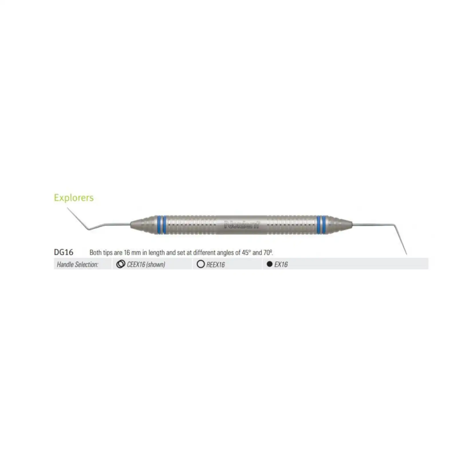 Nordent Explorer Endodontic DE #DG16 DuraLite Round, Double-Ended, Stainless Steel, REEX16 thumbnail 2
