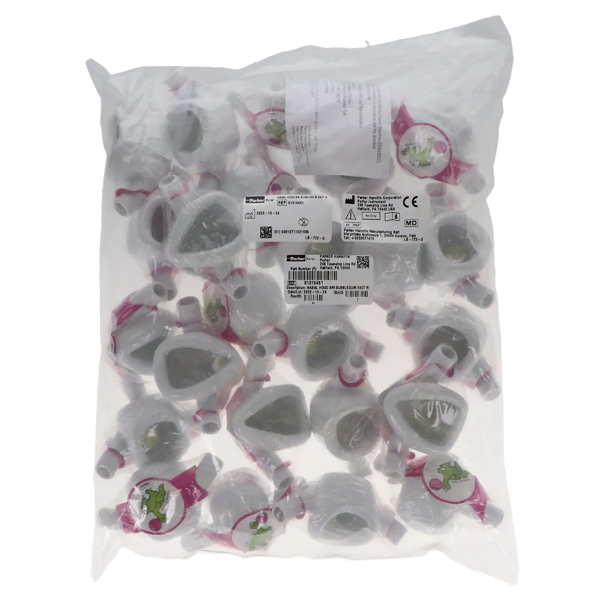 Porter DynoMite Single-Use Nasal Hoods, Small, Bubblegum, 24/Pk, 91316461 thumbnail 5