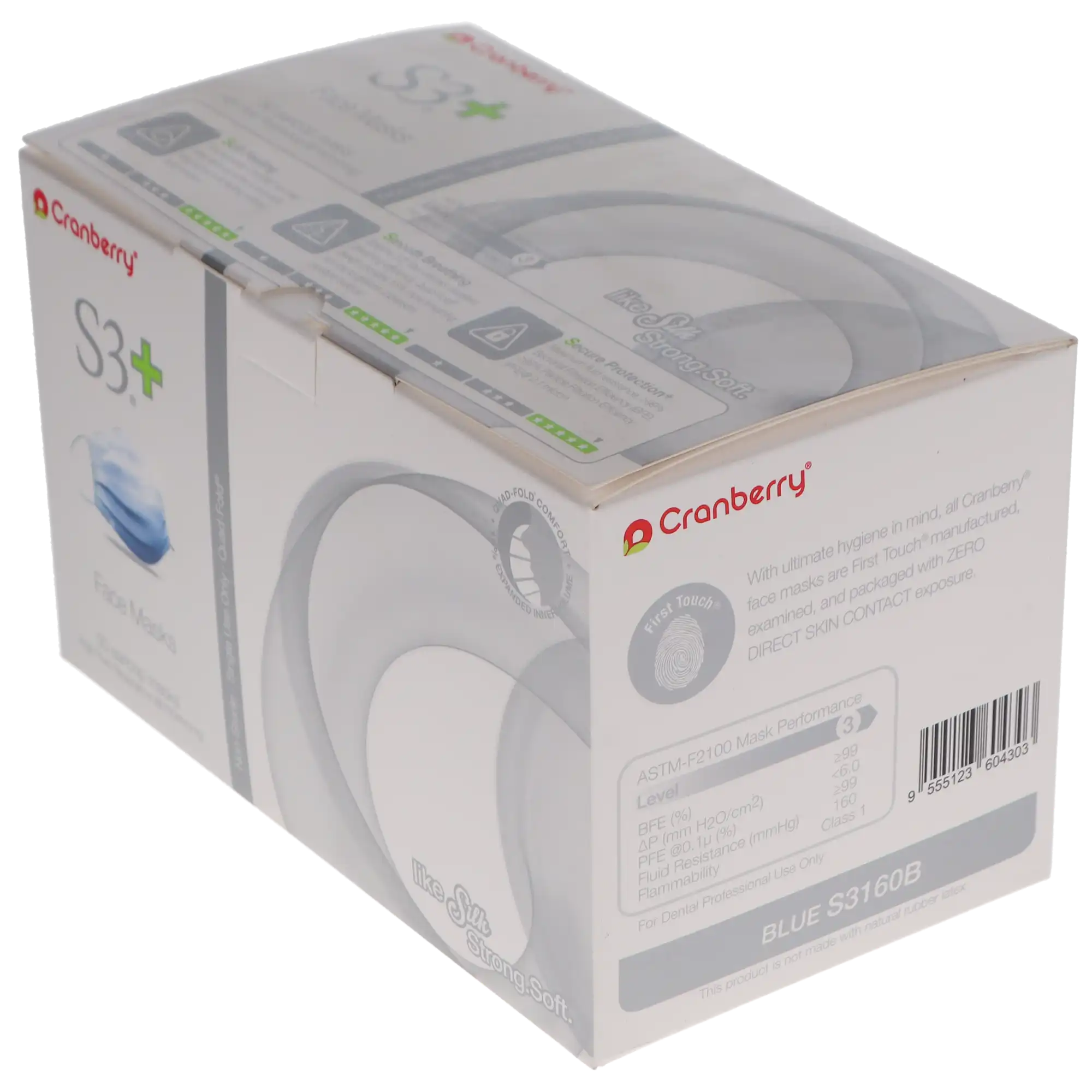 Cranberry S3+ ASTM Level 3 Earloop Procedure Face Mask, Blue, 50/Box, S3160B thumbnail 12