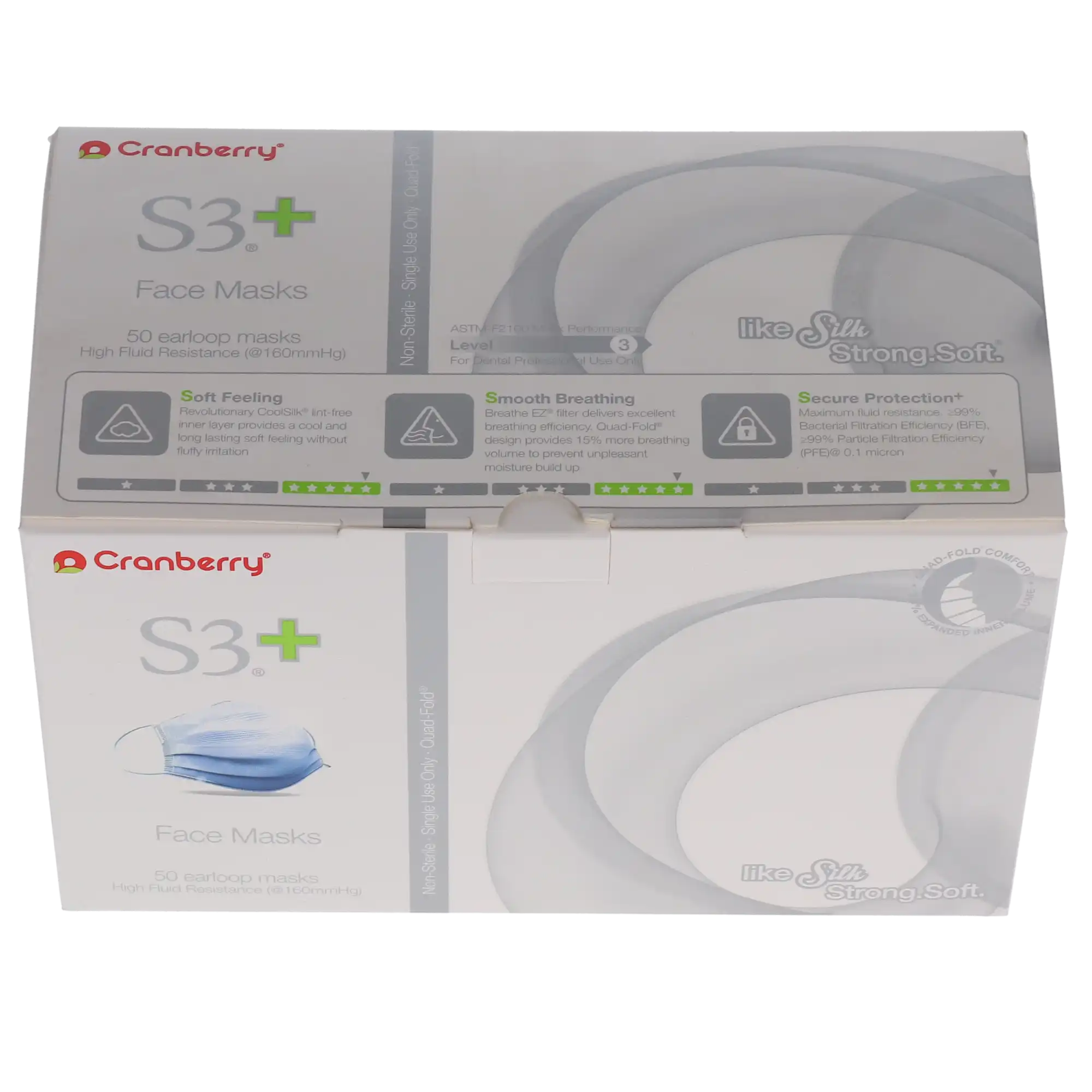 Cranberry S3+ ASTM Level 3 Earloop Procedure Face Mask, Blue, 50/Box, S3160B thumbnail 14