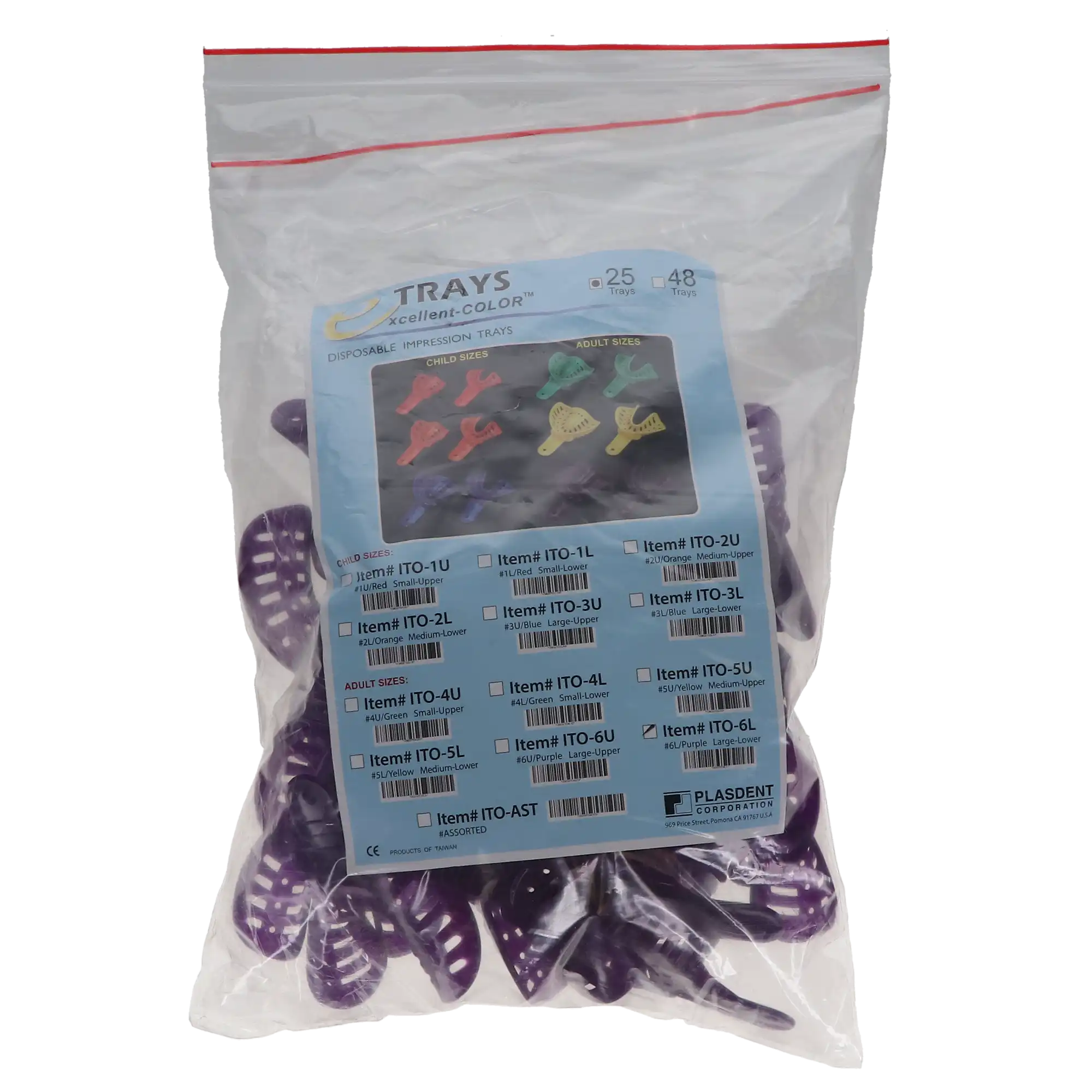 Excellent-Colors Ortho Impression Trays #6 Large Lower, Purple, Perforated, Disposable, 25/Pk, ITO-6L thumbnail 5