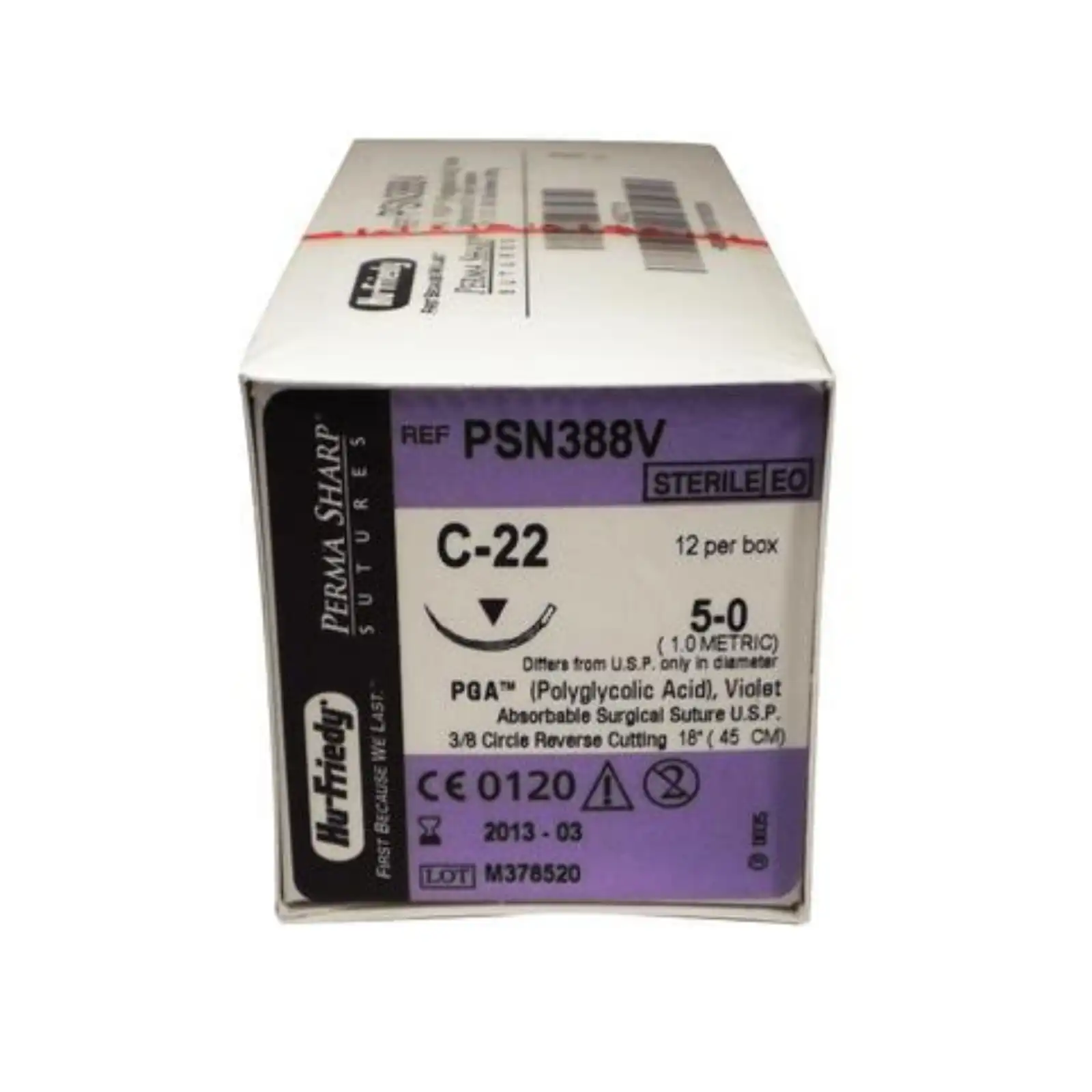 Hu-Friedy Perma Sharp Absorbable Suture, 5-0 PGA, Violet, Braided, C-22 Reverse Cutting Needle, 3/8 Circle, 18", 12/Box, 453277 thumbnail 5