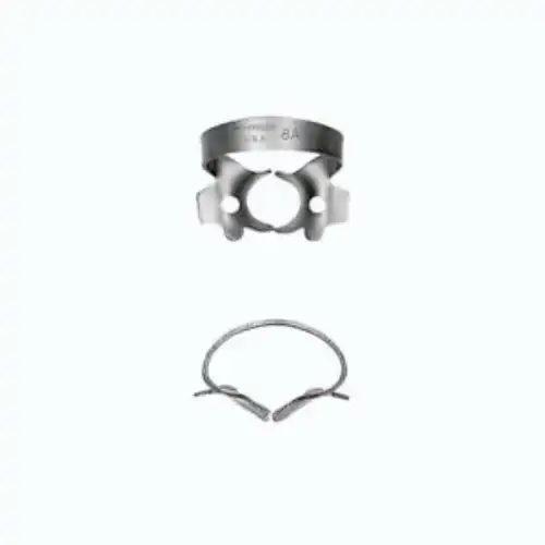 Hu-Friedy Satin Steel Rubber Dam Clamp, Winged, Size 8A, for Molars, 1 Each, RDCM8A - Satin Steel Rubber Dam Clamp - Image 1