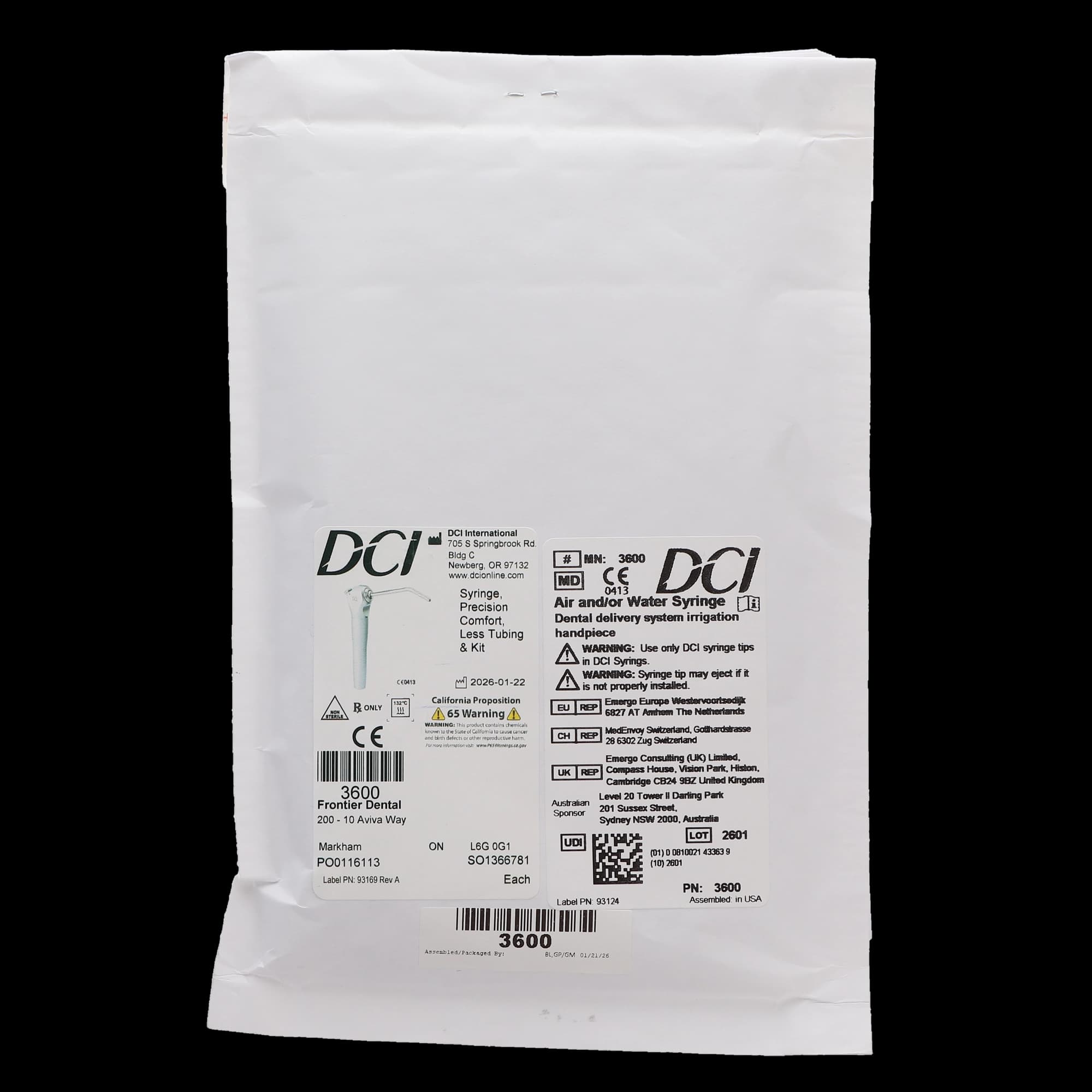 DCI International Precision Comfort Air/Water Syringe, Less Tubing & Kit, 3-Way, Precision Touch, Autoclavable, 1/Pack, 3600 thumbnail 5