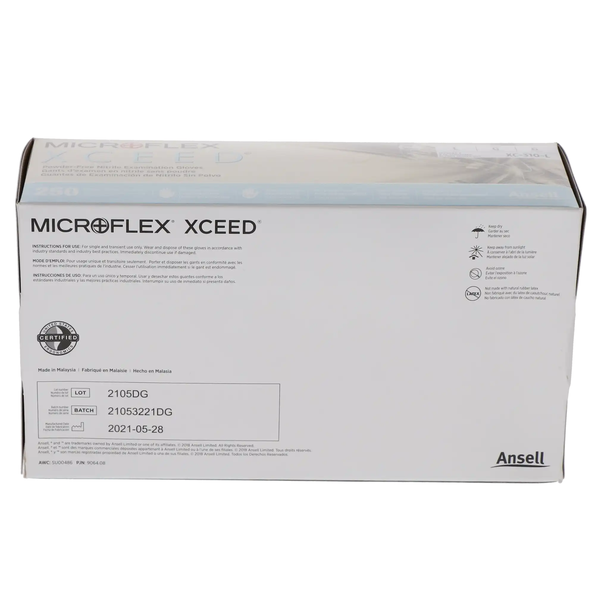 XCEED® Nitrile Examination Gloves, Powder Free, Latex Free, Non-Sterile, Large, Blue, Textured Fingertips, 250/Box, XC-310-L thumbnail 8