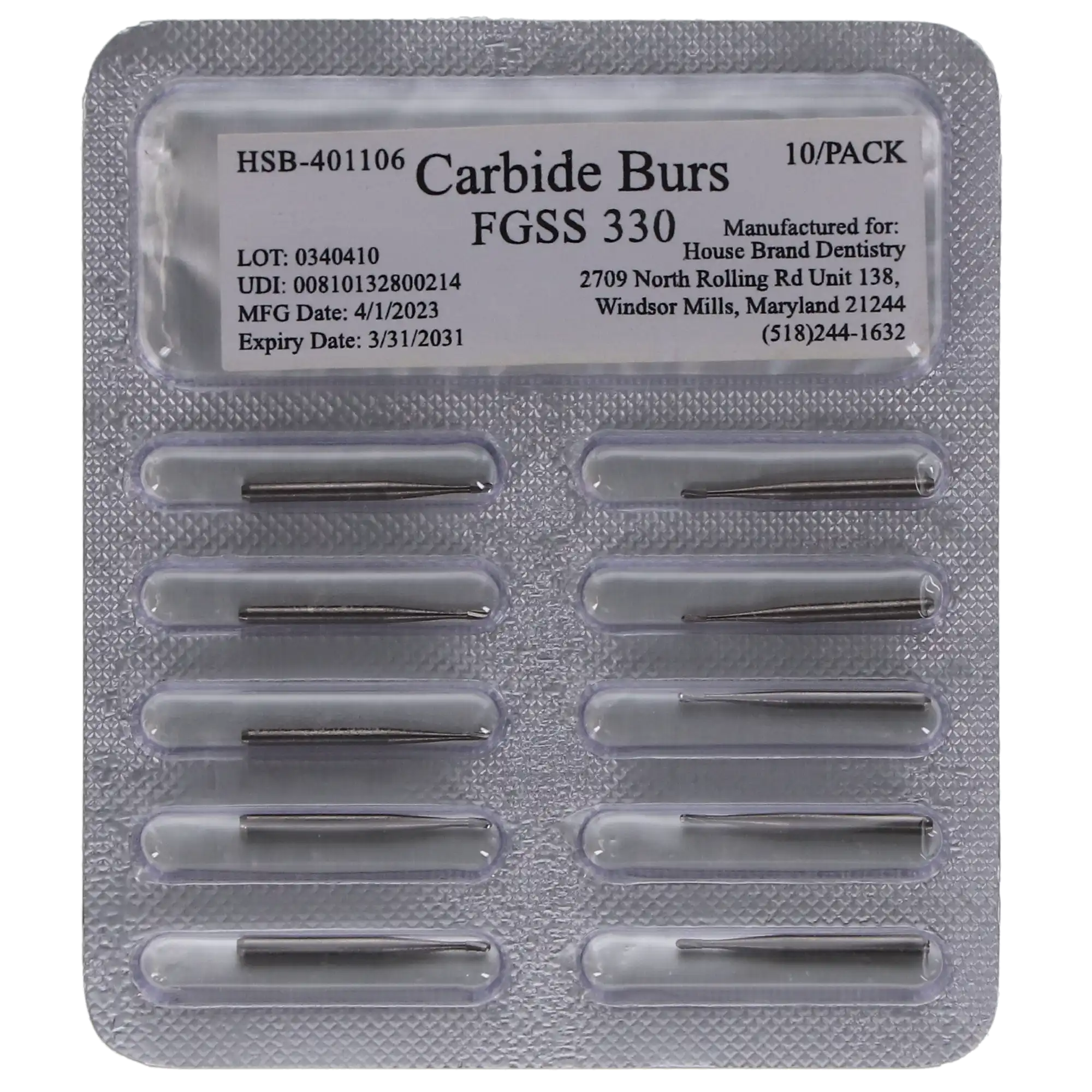 HSB Carbide Burs FG SS #330, 100/Pk, 401106 thumbnail 3