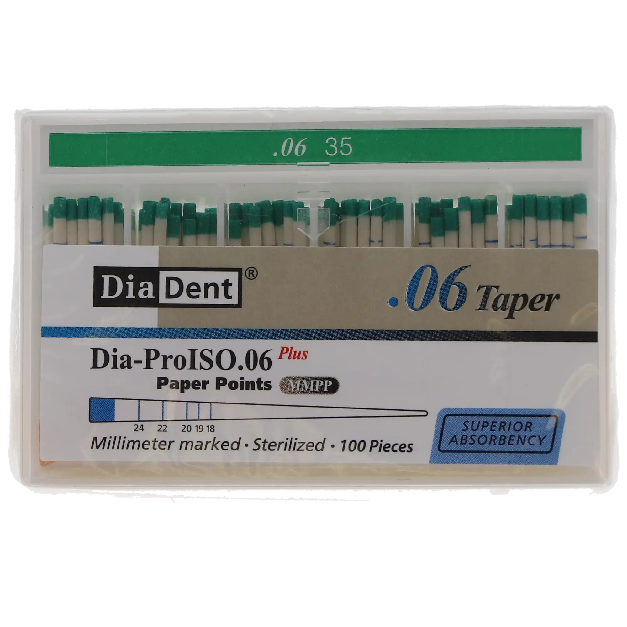 DiaDent Dia-ProISO GT Absorbent Paper Points, .06 Taper, Size #35, Green, Millimeter-Marked, Spillproof, 100/Box, MP212-607 thumbnail 5