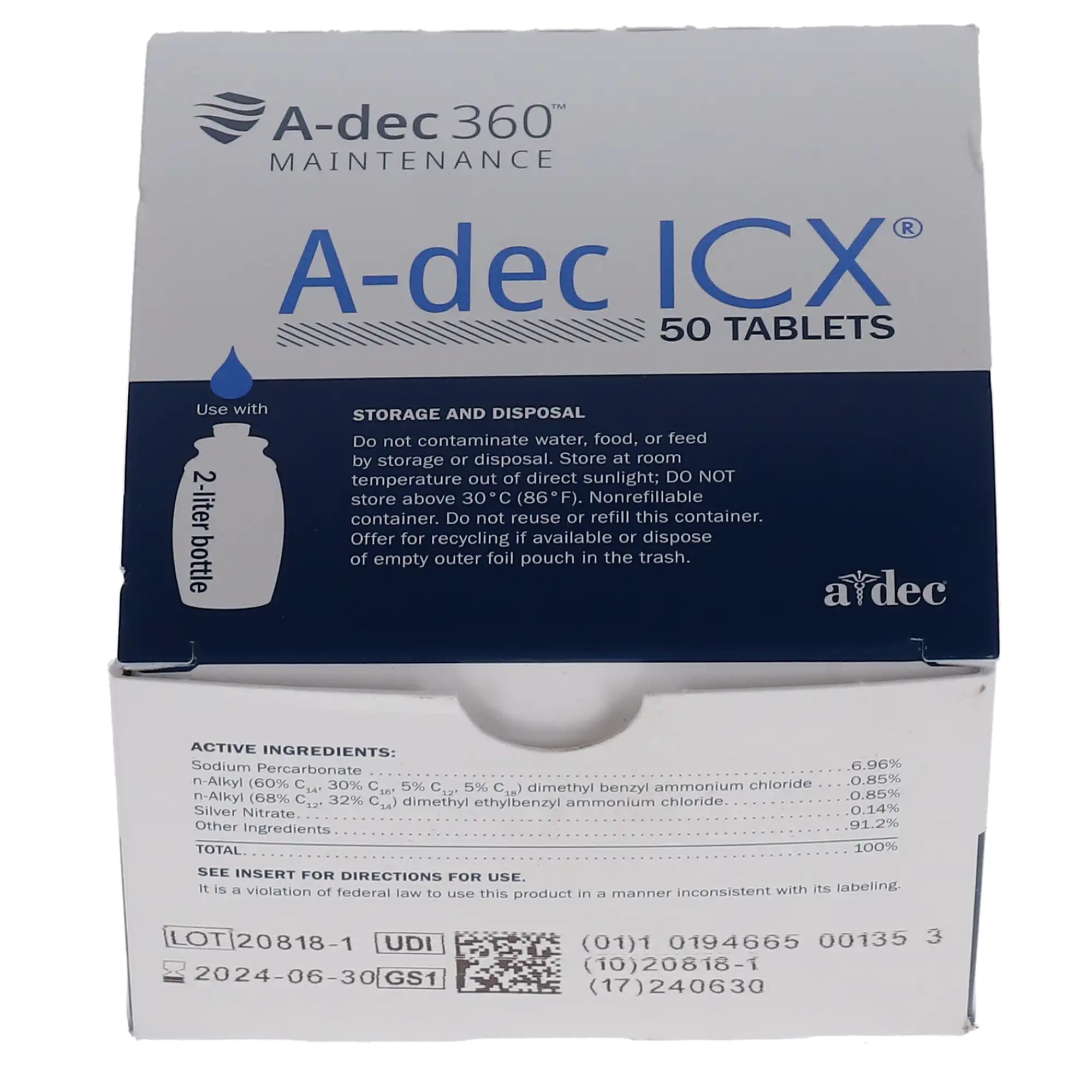 A-dec ICX Waterline Treatment Tablets, 2L Bottle, 50/Bx, 90.1065.00 thumbnail 11