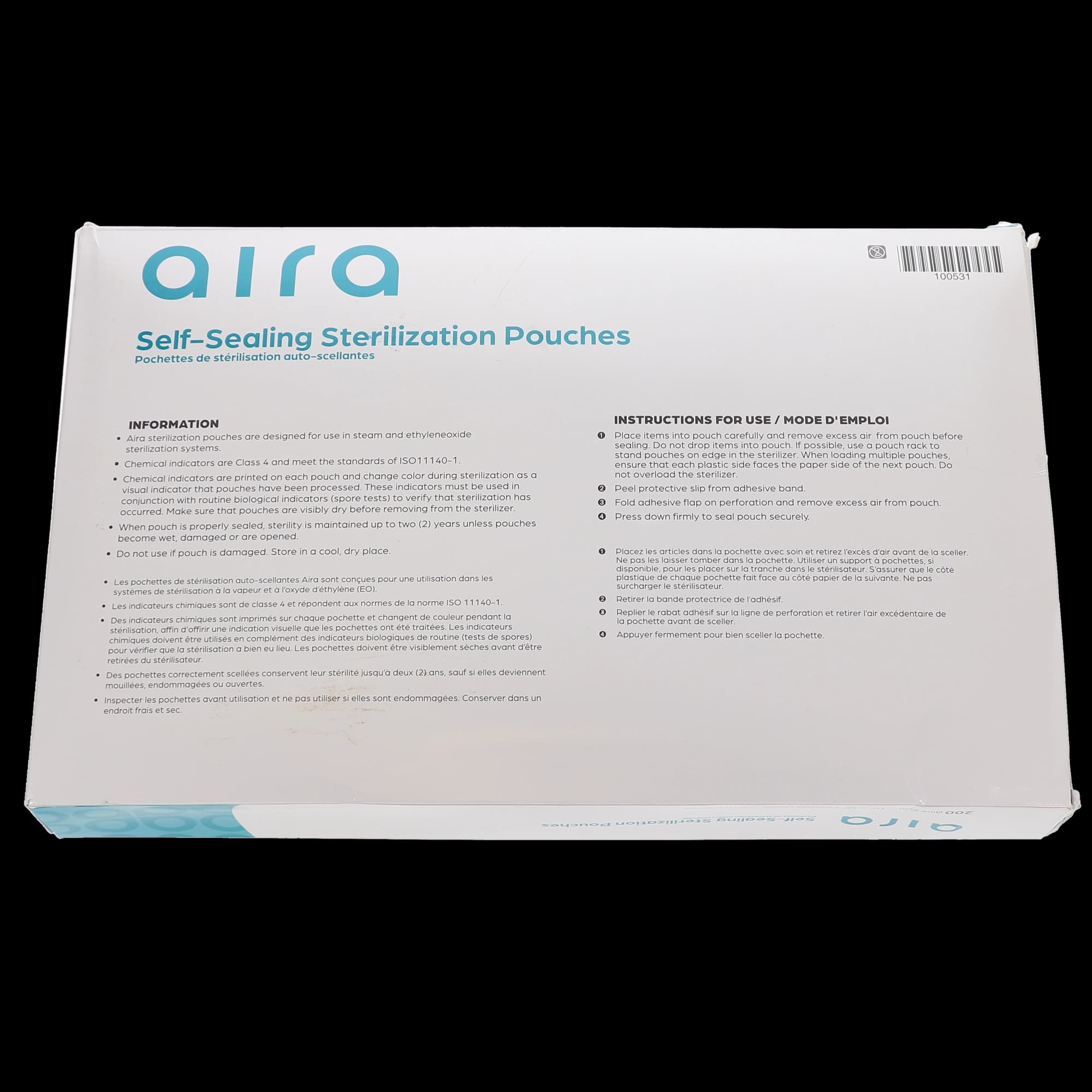 Aira Self-Sealing Sterilization Pouch, Class 4, Blue Film, 10" x 15", 200/Box, 100531 thumbnail 3