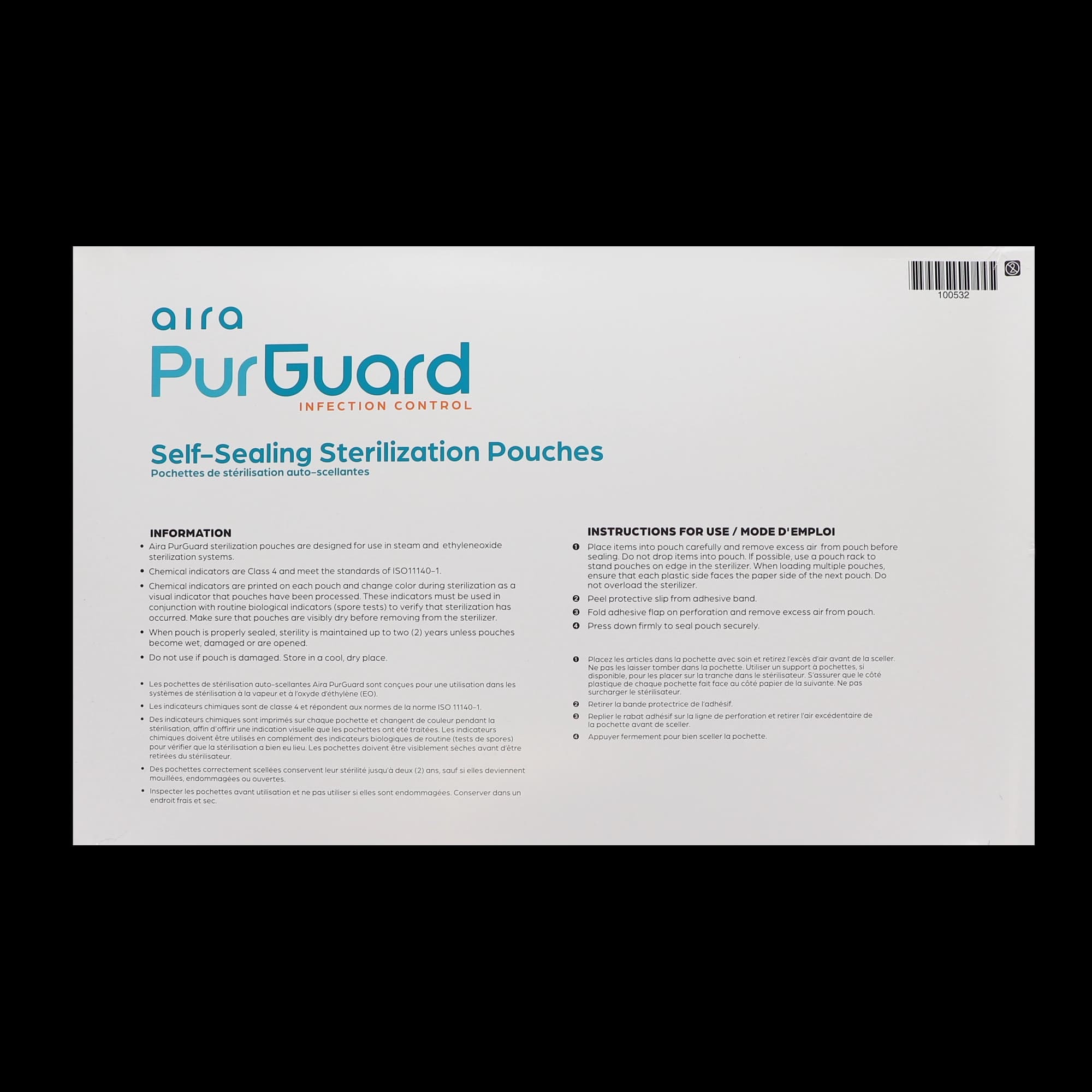 Aira Self-Sealing Sterilization Pouches, Class 4, Blue Film, 12" x 18", 200/Box, 100532 thumbnail 4
