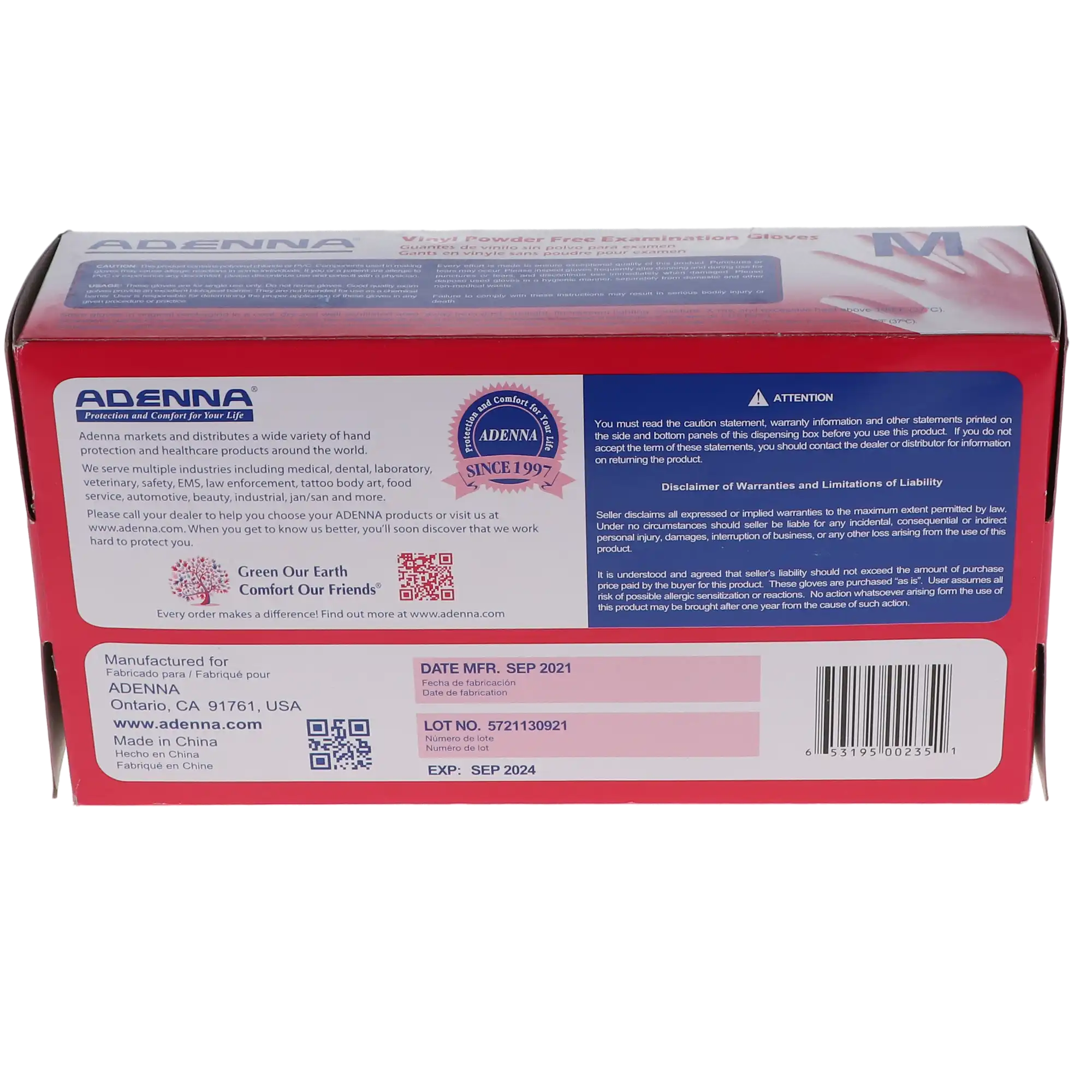Adenna VPF Vinyl Exam Gloves, Powder-Free, Non-Sterile, Medium, 100/Box, VPF235 thumbnail 3