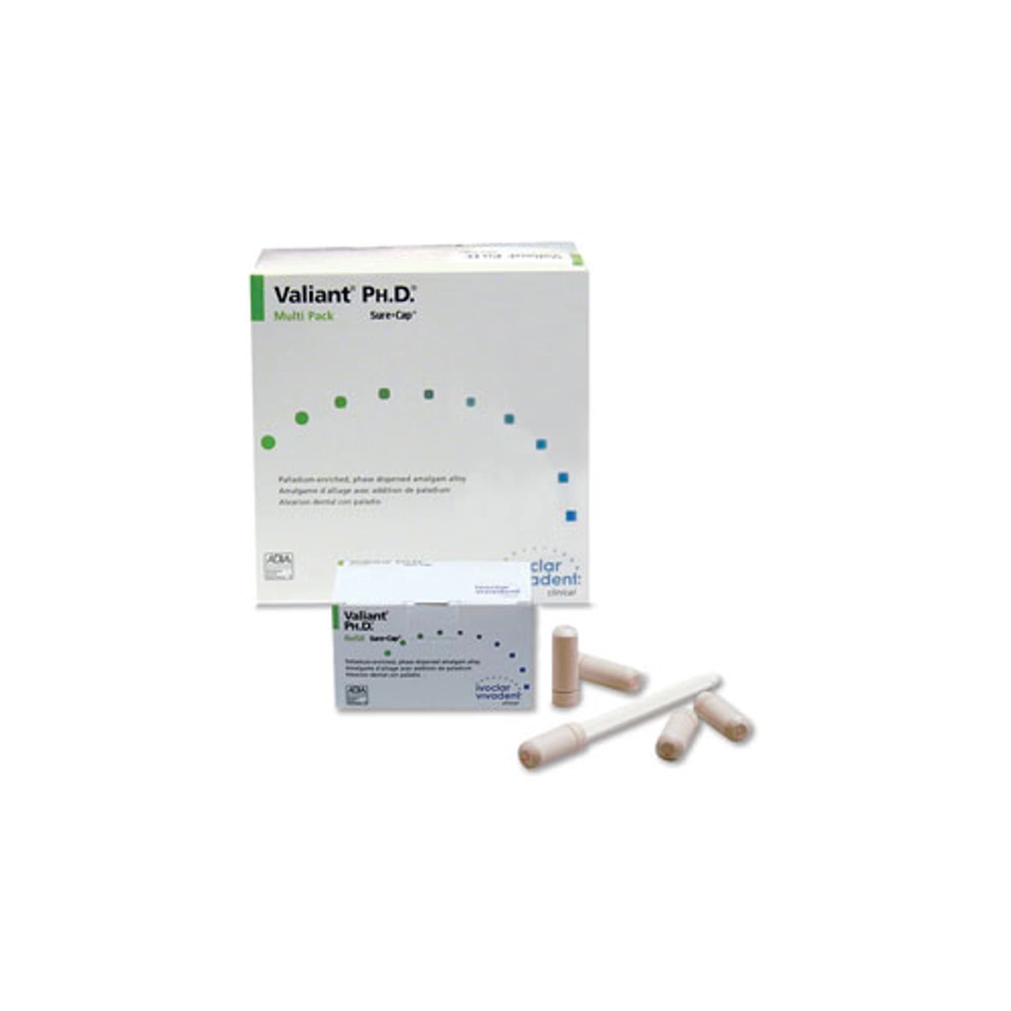 Valiant Ph.D. 3-Spill Amalgam Alloy Capsules, Palladium Enriched/High Copper, Blue, 800 mg, 50/Pkg, 6050430 - Valiant Ph.D. 3-Spill Alloy (50) - Image 1