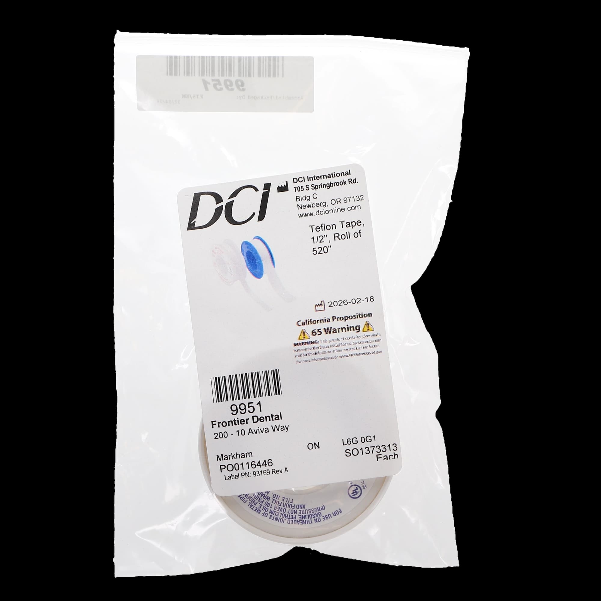 DCI International Teflon Tape, 1/2" x 520 ft, PTFE Thread Seal Tape, 9951 thumbnail 9