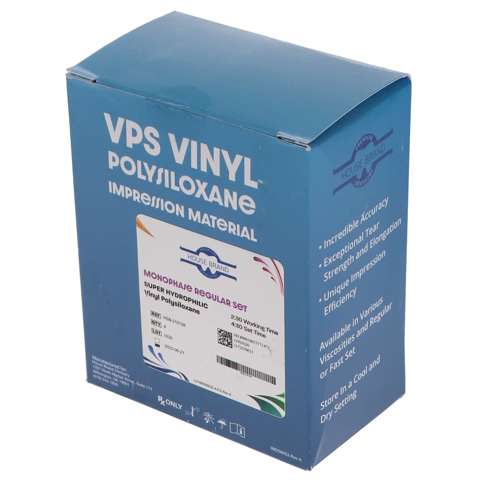 VPS Vinyl Polysiloxane Impression Material, Monophase, Regular Set, 4 Cartridges/Pack, 210128 thumbnail 2