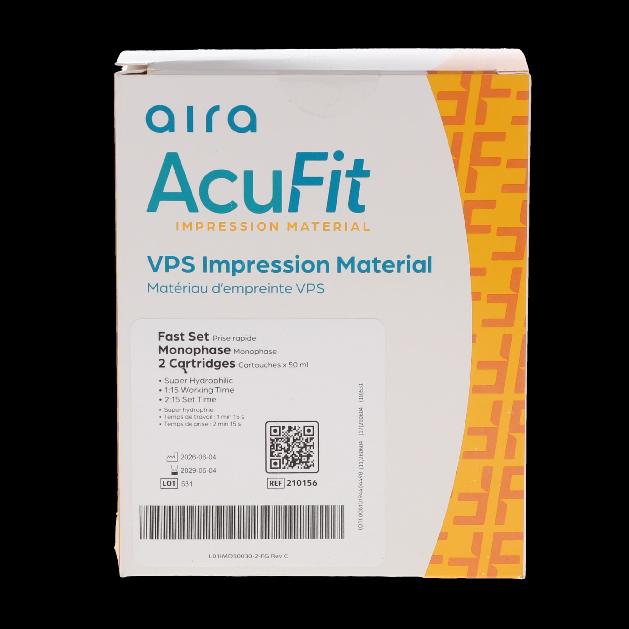 Aira VPS Vinyl Polysiloxane Impression Material, Monophase, Fast Set, 2/Pk, 210156 thumbnail 3