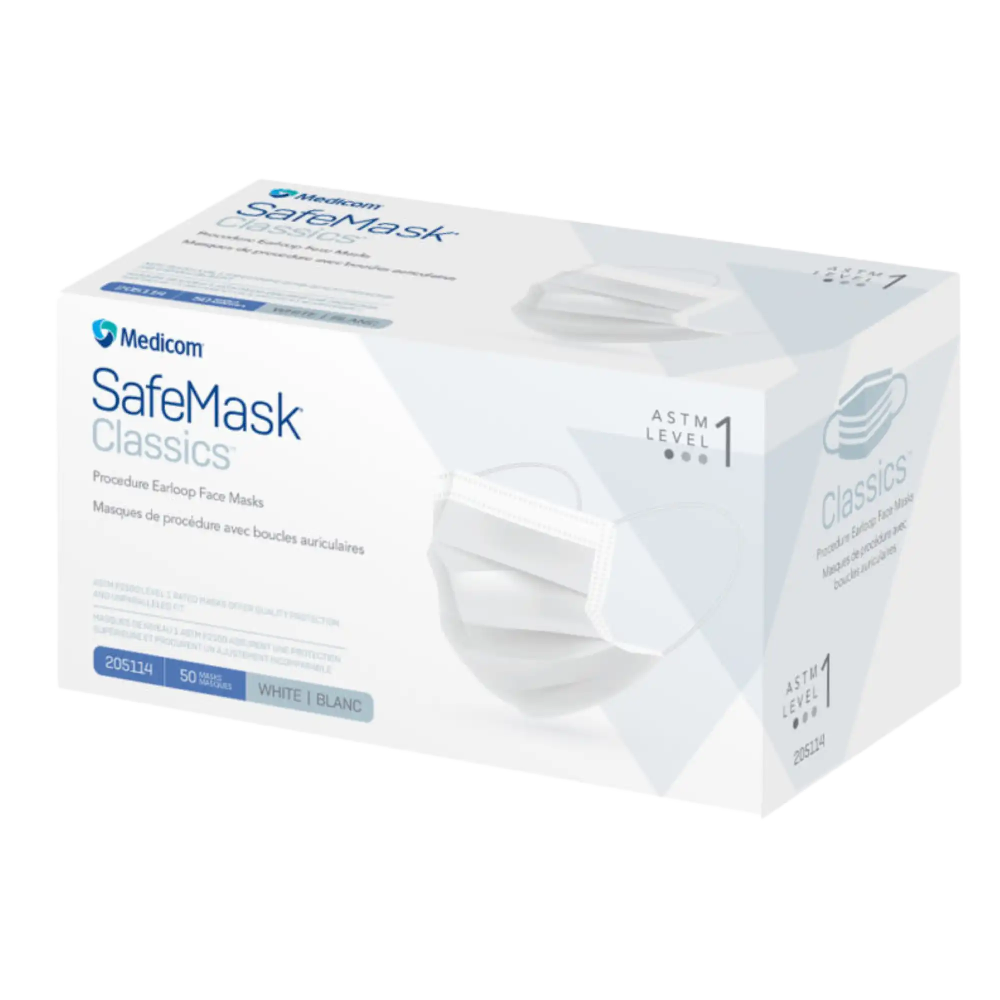 SafeMask® Classics™ Procedure Face Mask, ASTM Level 1, Ear Loop, White, 50/Box, 205114 thumbnail 2