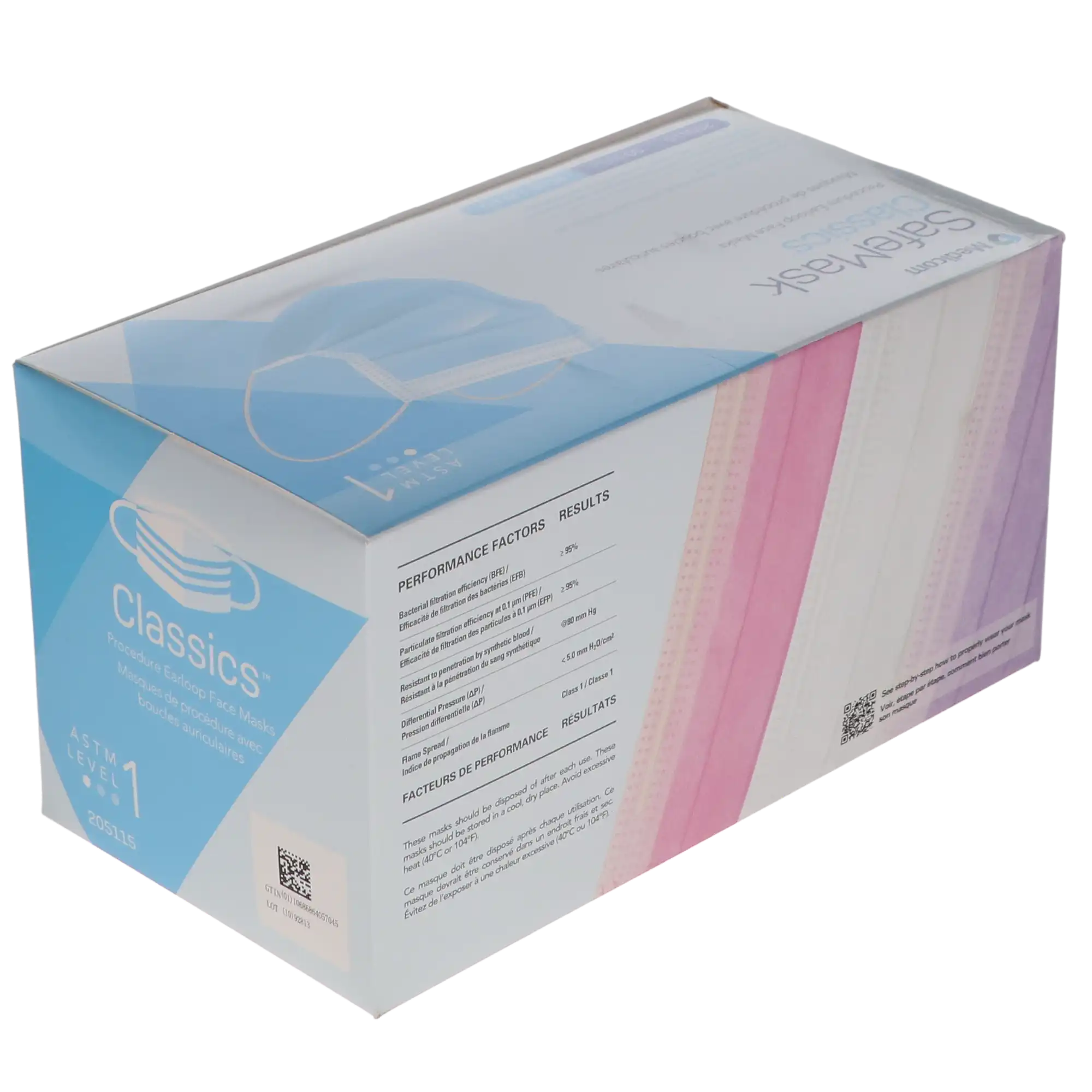 SafeMask Classics Procedure Face Mask, ASTM Level 1, Earloop, Blue, 50/Box, 205115 thumbnail 11