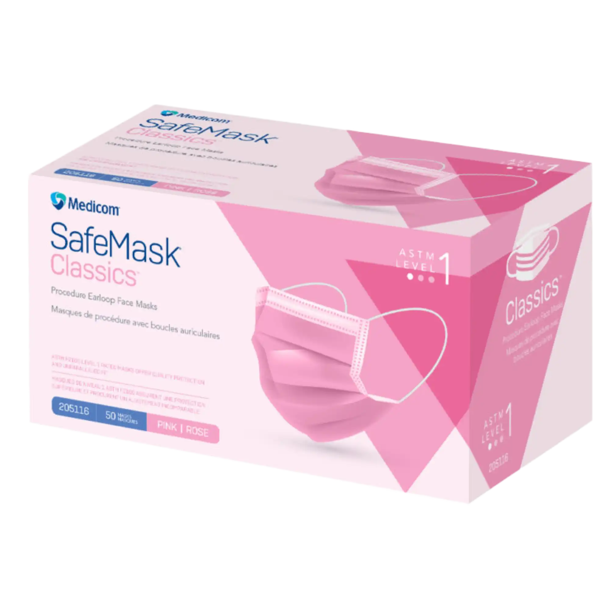 SafeMask® Classics™ Procedure Face Mask, ASTM Level 1, Earloop, Pleated, Fluid-Resistant, Pink, 50/Box, 205116 thumbnail 10