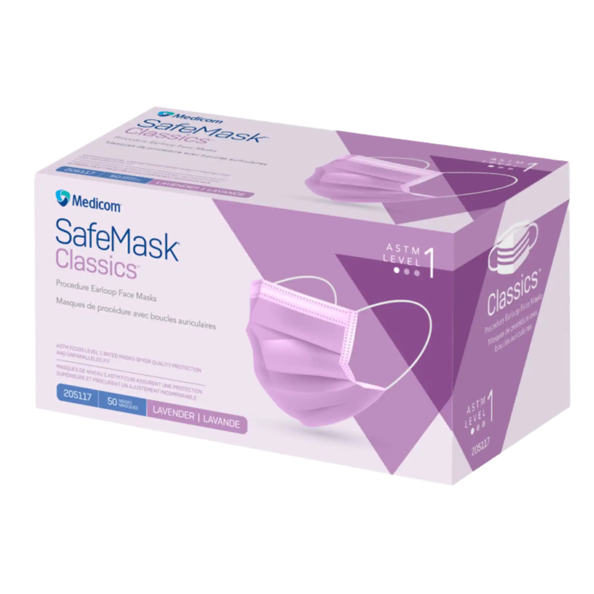 SafeMask® Classics™ Procedure Face Mask, ASTM Level 1, Earloop, Lavender, 50/Box, 205117 thumbnail 7