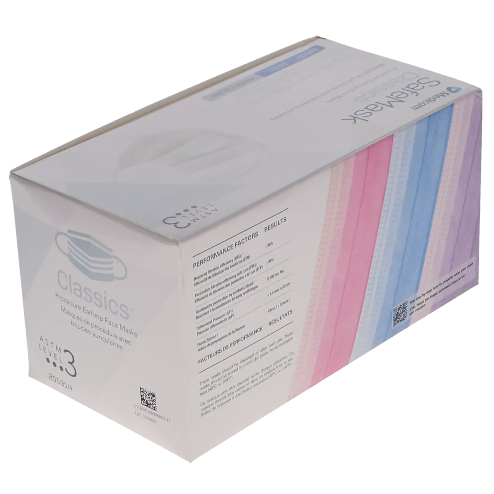 SafeMask Classics Procedure Face Mask, ASTM Level 3, Earloop, White, 50/Box, 205314 thumbnail 4