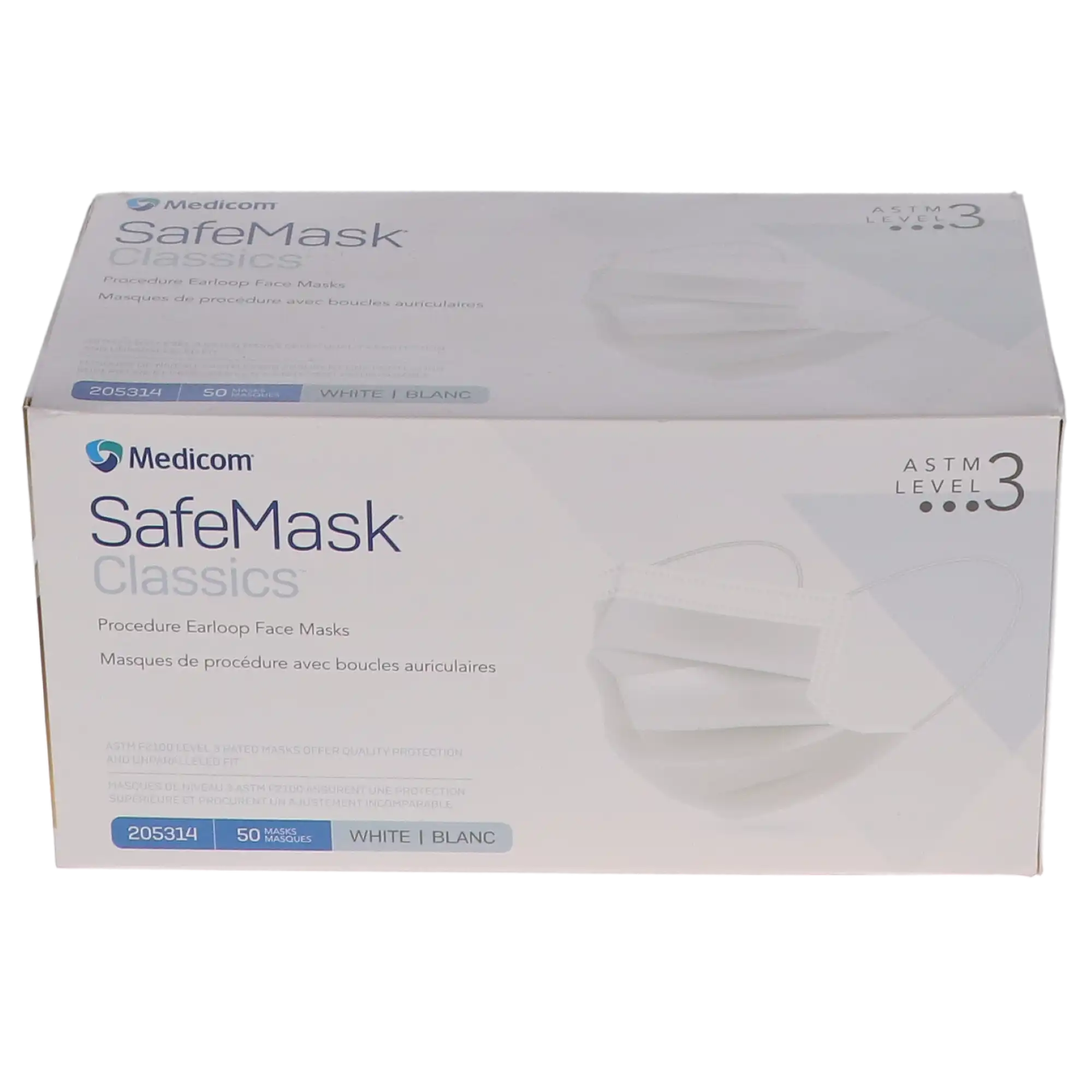 SafeMask Classics Procedure Face Mask, ASTM Level 3, Earloop, White, 50/Box, 205314 thumbnail 5