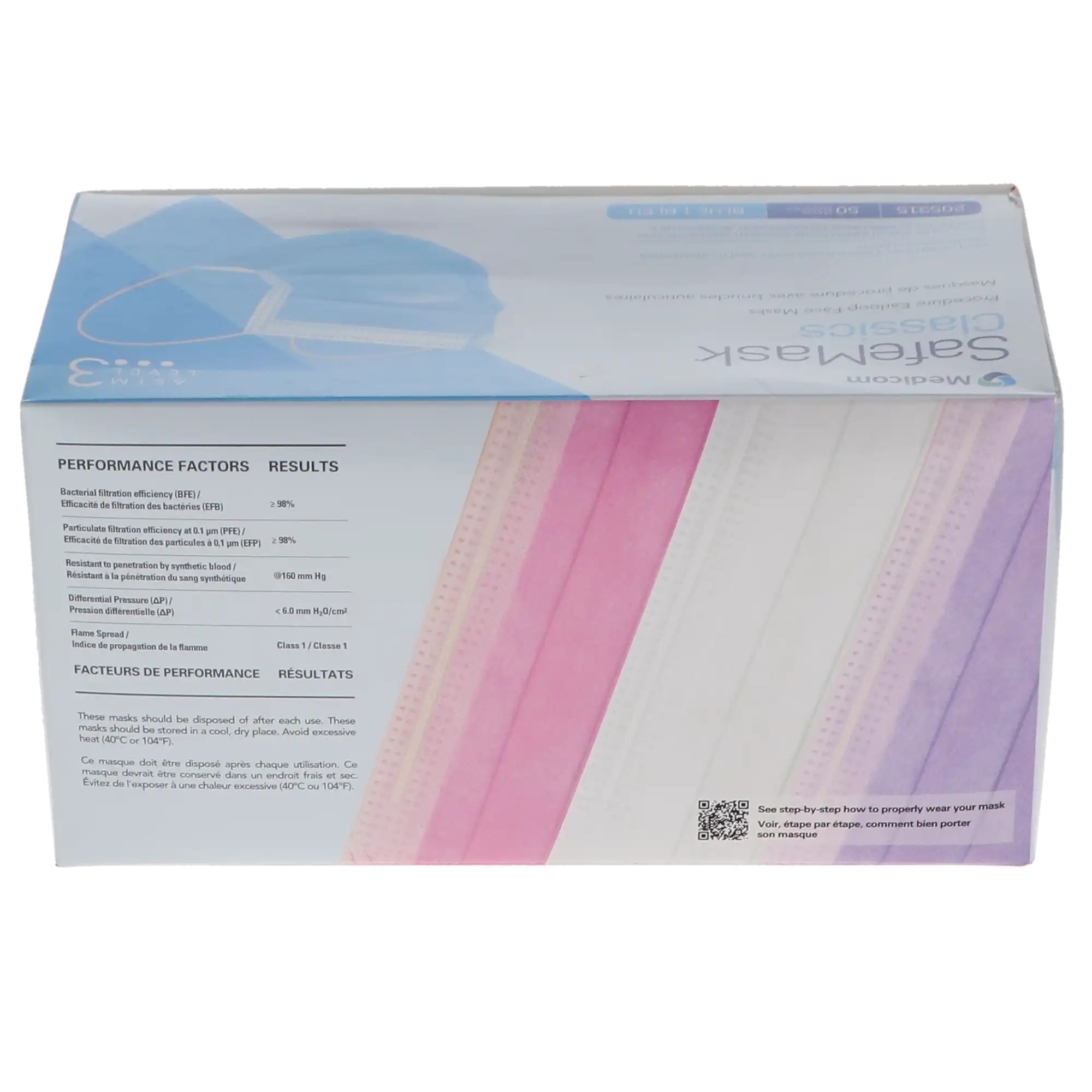 SafeMask® Classics™ Procedure Face Mask, ASTM Level 3, Earloop, Blue, 50/Box, 205315 thumbnail 10