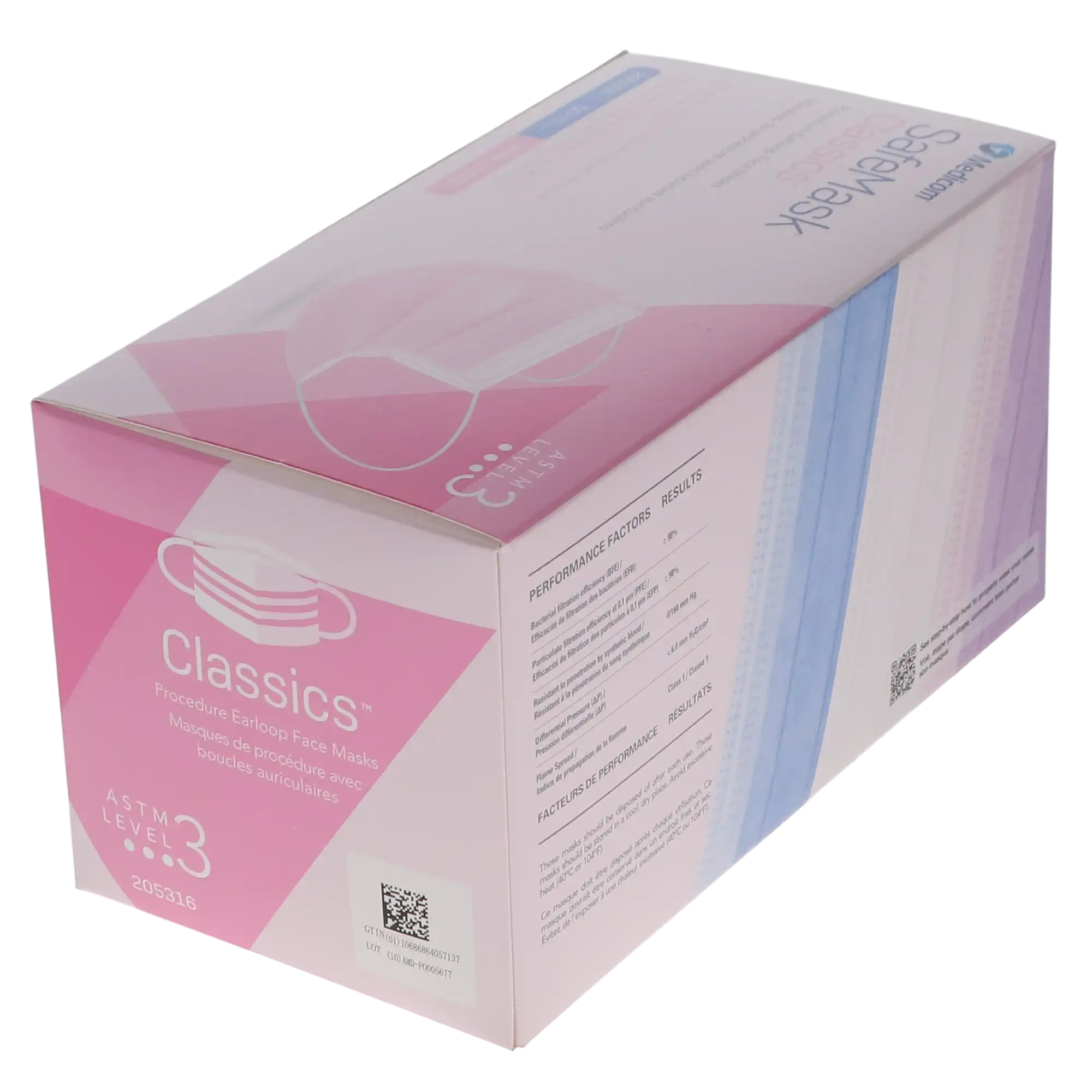 SafeMask® Classics™ Procedure Face Mask, ASTM Level 3, Earloop, Pink, 50/Box, 205316 thumbnail 12