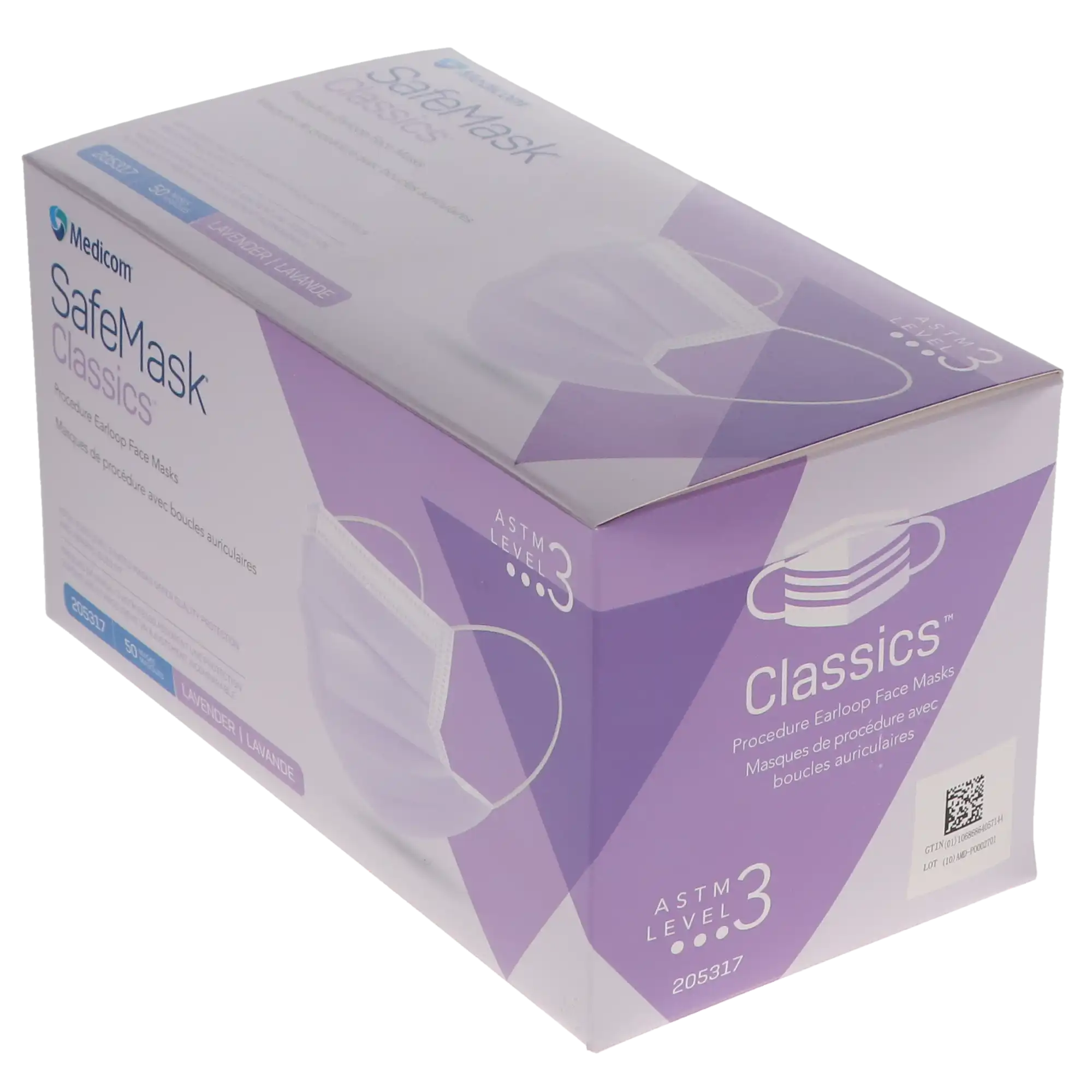 Medicom SafeMask Classics Earloop Face Mask, ASTM Level 3, Lavender, 50/Box, 205317 thumbnail 4