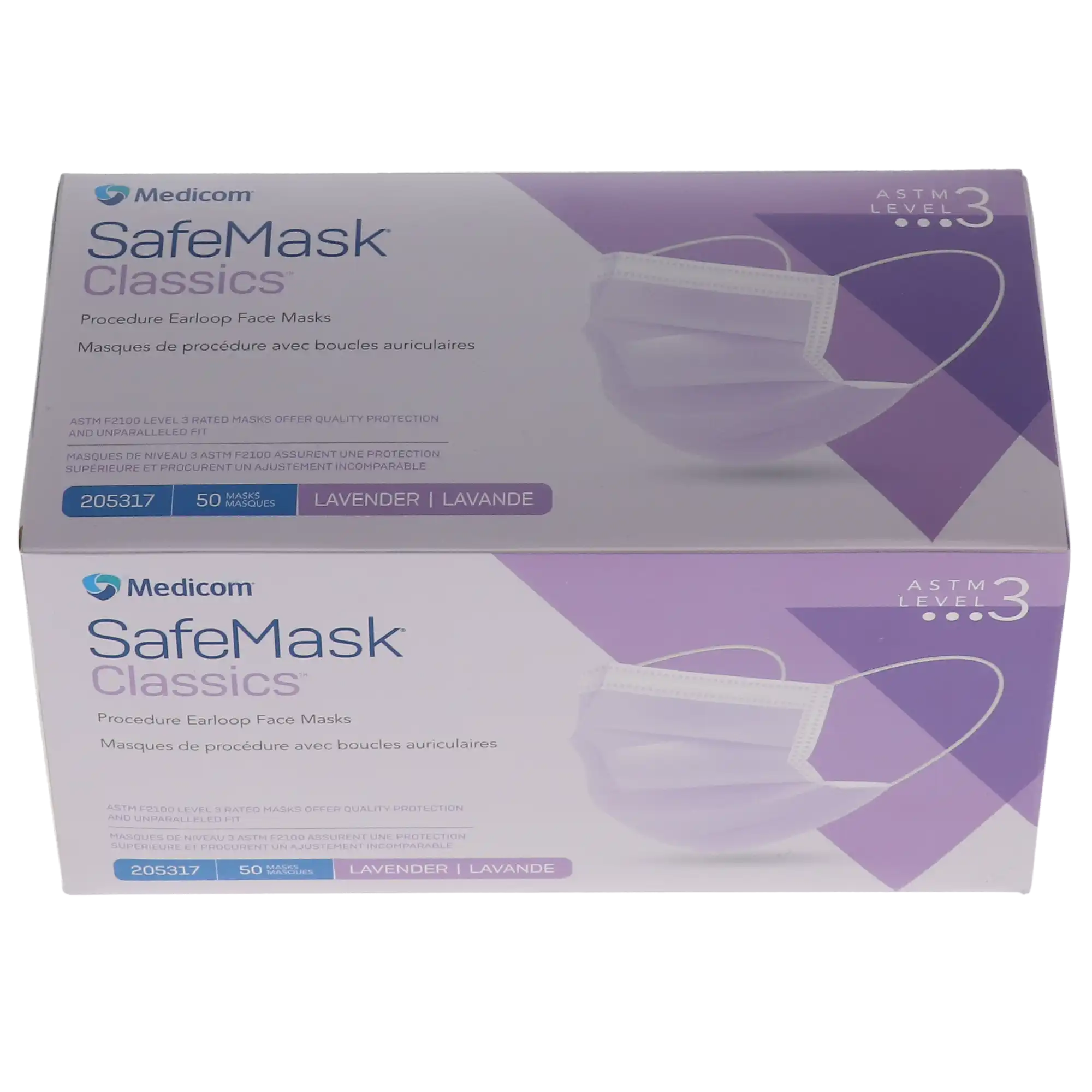 Medicom SafeMask Classics Earloop Face Mask, ASTM Level 3, Lavender, 50/Box, 205317 thumbnail 5