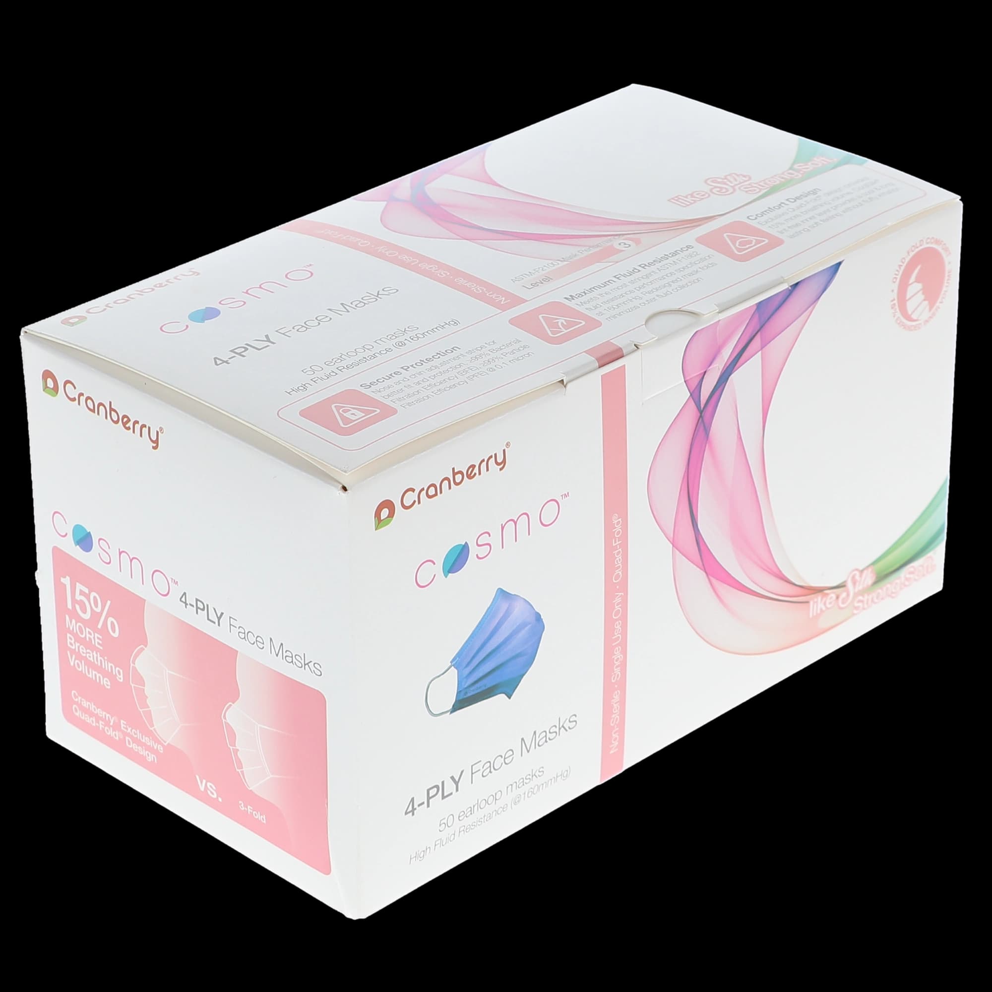 Cranberry Cosmo Procedure Face Mask, ASTM Level 3, 4-Ply, Ear Loop, Comet Blue, 50/Box, C2700CB thumbnail 6